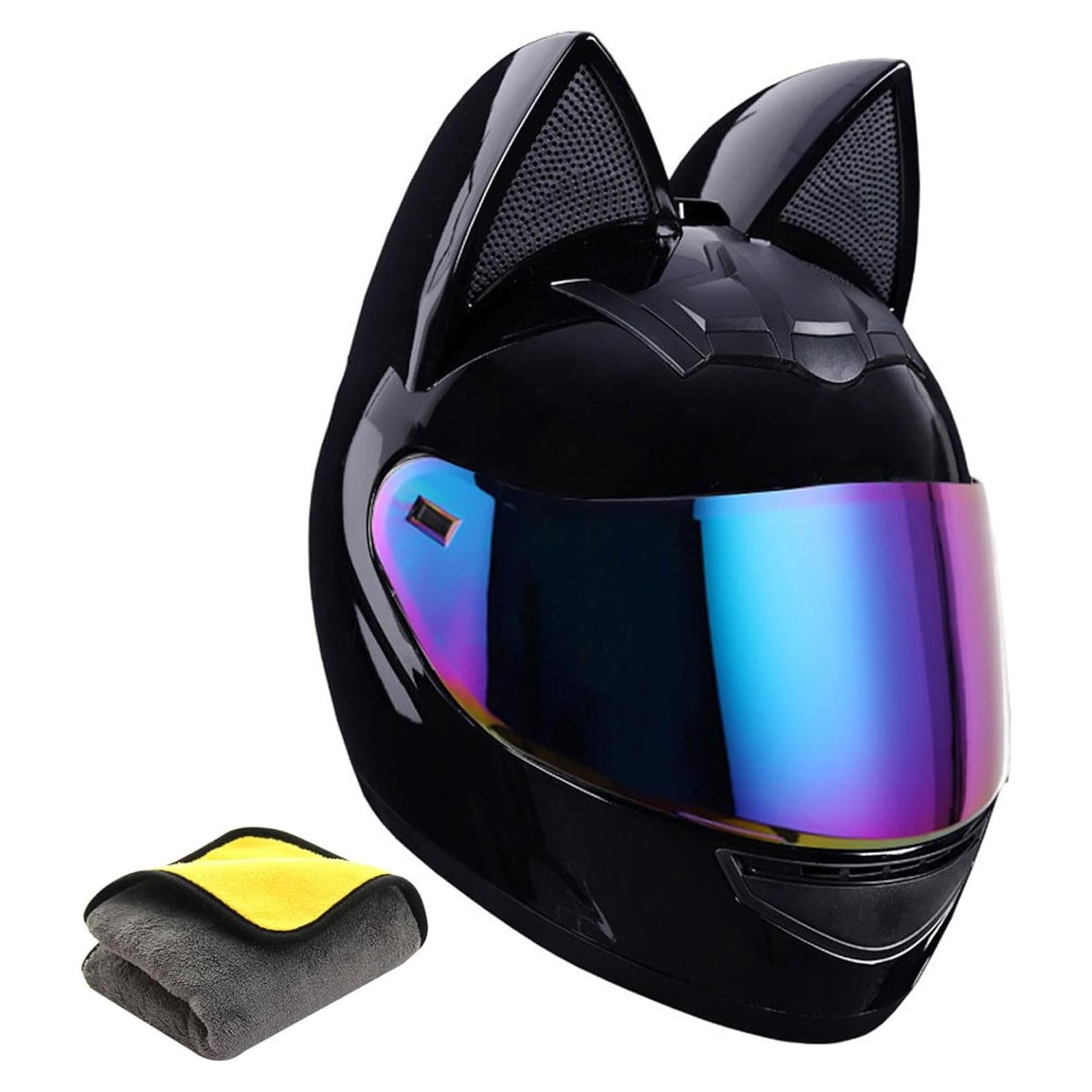 Cat Ear Motorcycle Helmet for Girl Women DOT Certified Full Face Flip-Up Motorbike Helmet Cool Cute Cat Racing Motocross Helmets Casco for All Seasons