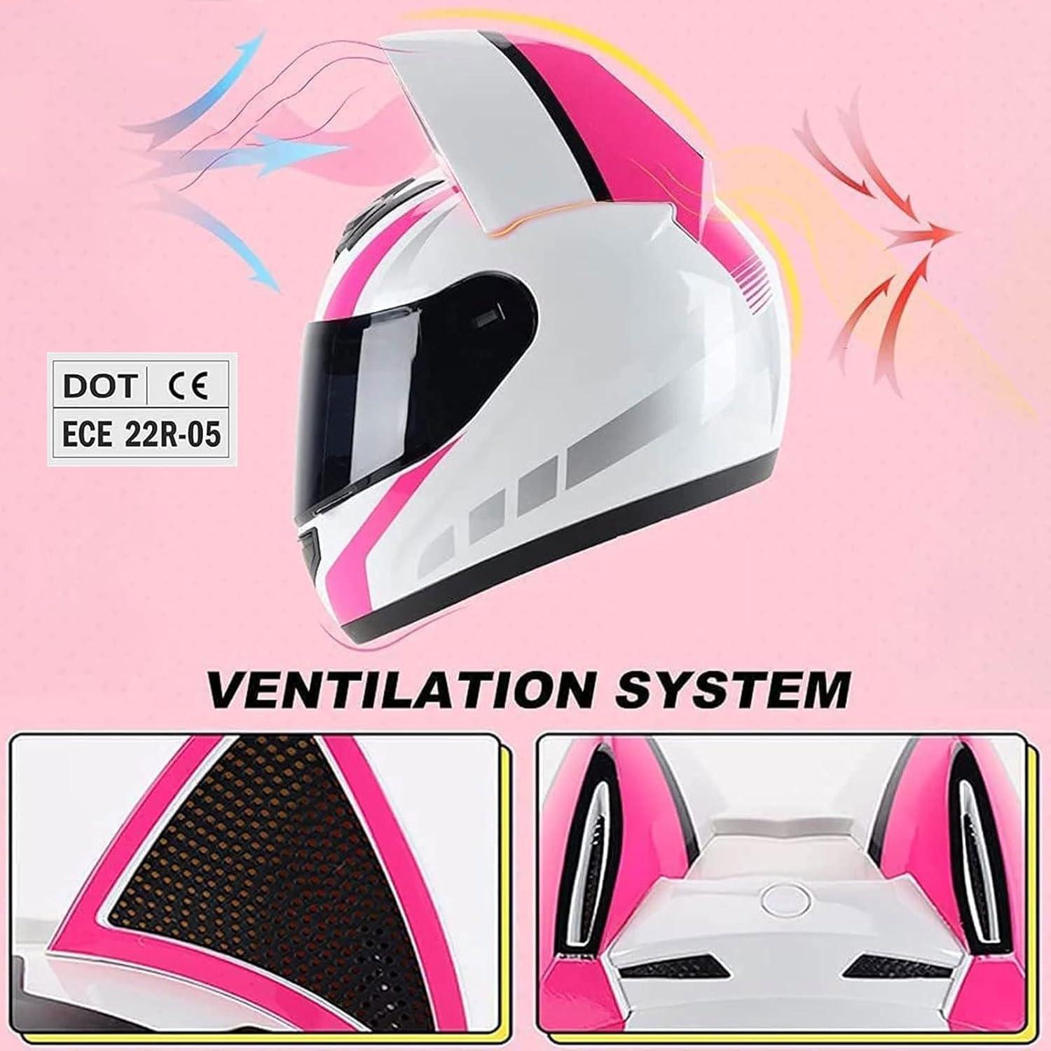 Cat Ear Motorcycle Helmet for Girl Women DOT Certified Full Face Flip-Up Motorbike Helmet Cool Cute Cat Racing Motocross Helmets Casco for All Seasons
