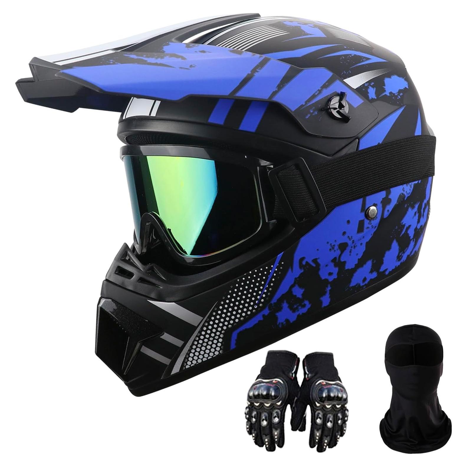 Motorcycle Dirt Bike Helmet Full Face Motocross Helmets for Outdoor Sports Off Road Racing Mountain Bike Men Women Off-Road Helmet Gloves Goggles for Adult Youth DOT/FMVSS 218 Approve