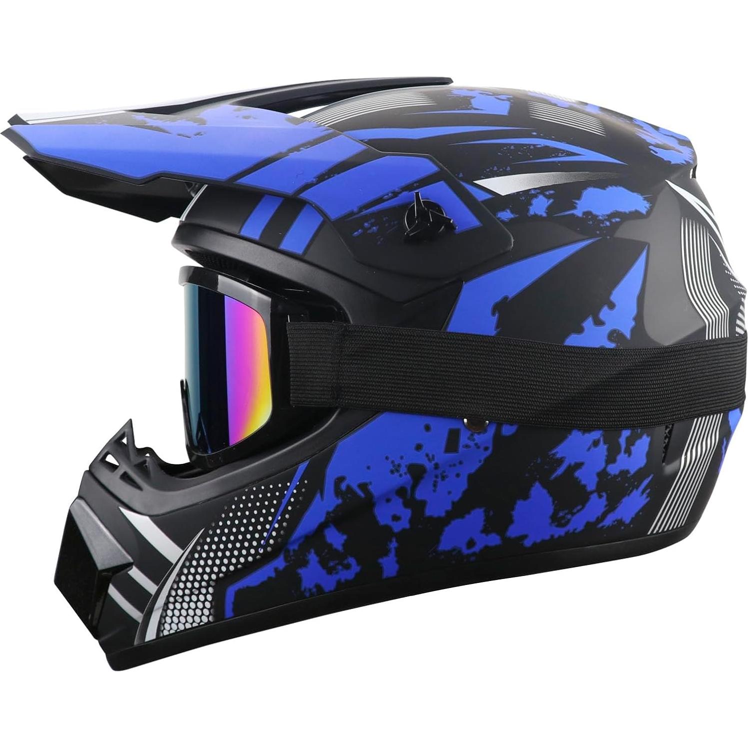 Motorcycle Dirt Bike Helmet Full Face Motocross Helmets for Outdoor Sports Off Road Racing Mountain Bike Men Women Off-Road Helmet Gloves Goggles for Adult Youth DOT/FMVSS 218 Approve