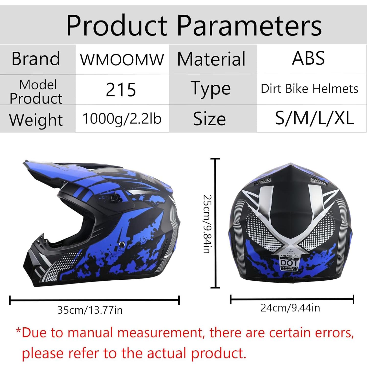 Motorcycle Dirt Bike Helmet Full Face Motocross Helmets for Outdoor Sports Off Road Racing Mountain Bike Men Women Off-Road Helmet Gloves Goggles for Adult Youth DOT/FMVSS 218 Approve