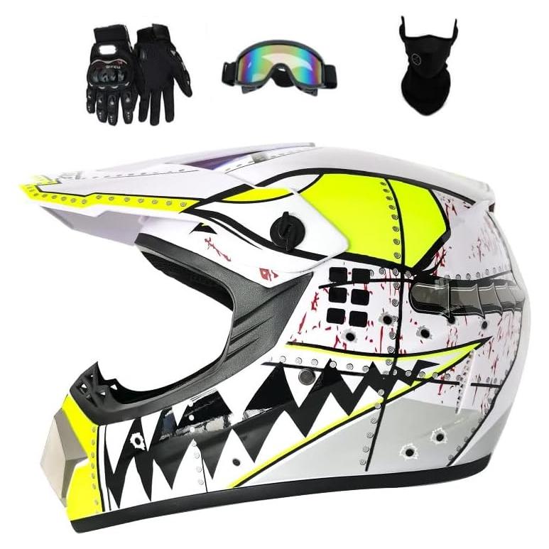 Motocross Offroad Helmet Dirt Bike Street Helmet Motorcycle Helmets ATV BMX MX Helmet with Gloves Goggles Mask for Unisex Youth Kids DOT / FMVSS 218 Approved