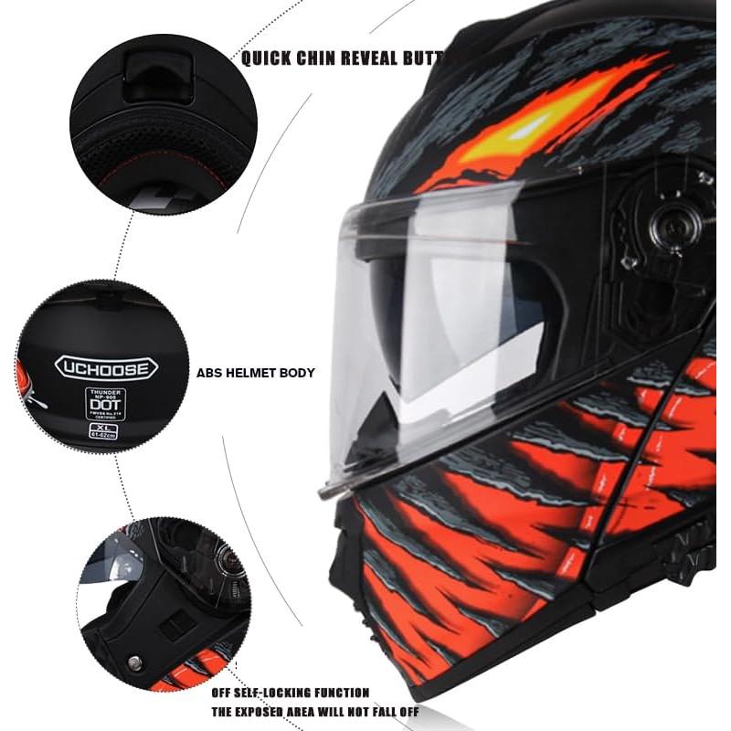 Uchoose Flip Up Full Face Modular Motorcycle Helmet for Adults Cascos para Motos Street Bike Motocross Helmet DOT Approved Dual Visor