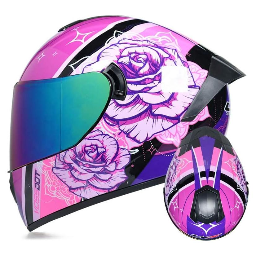 Full Face Motorcycle Helmet DOT Approved Motorbike Moped Street Bike Racing Crash Helmet, Men and Women