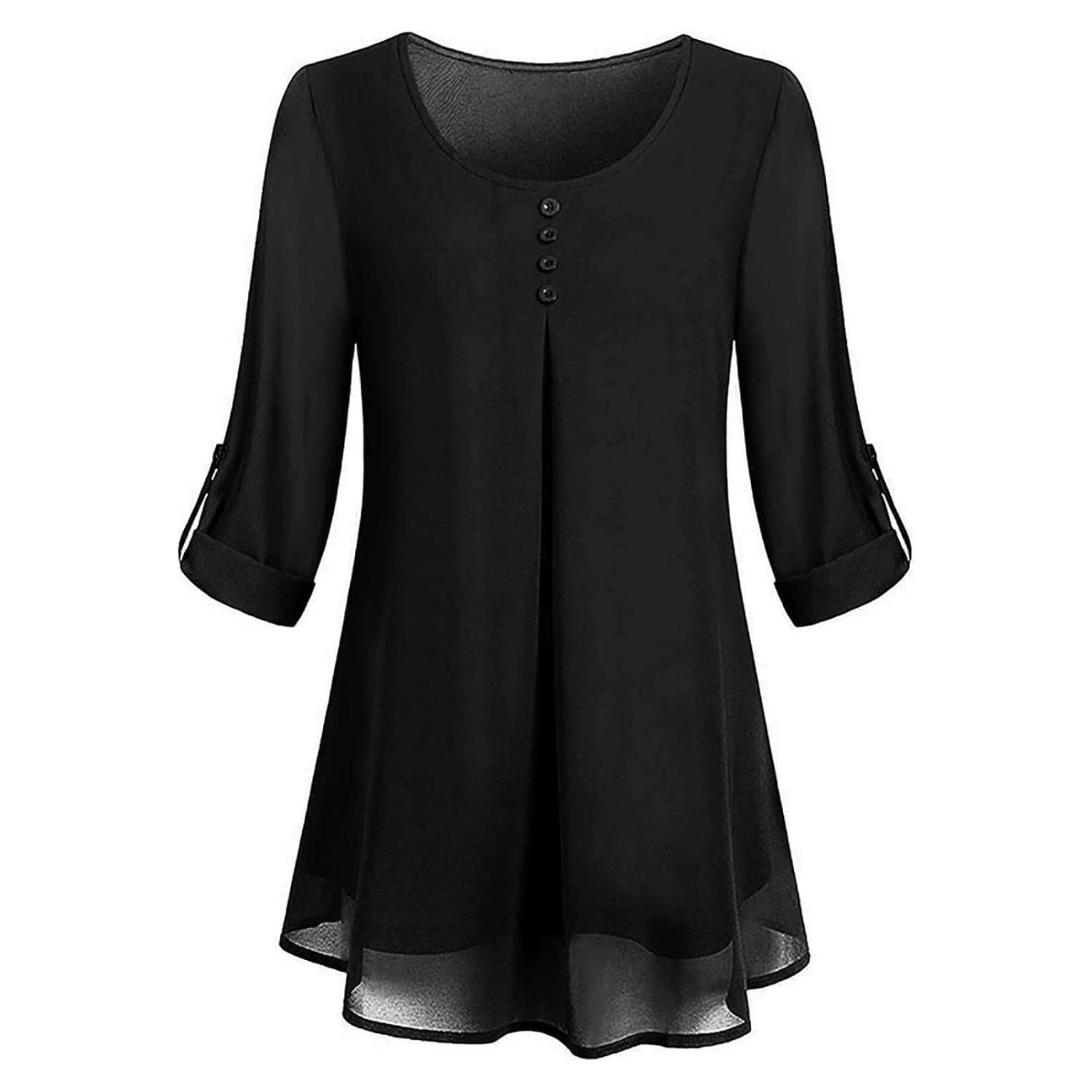 Women's Blouses Long Sleeve Quick-Dry Plain Color Casual Tunic V-Neck Casual Trendy Sexy T Shirts Black