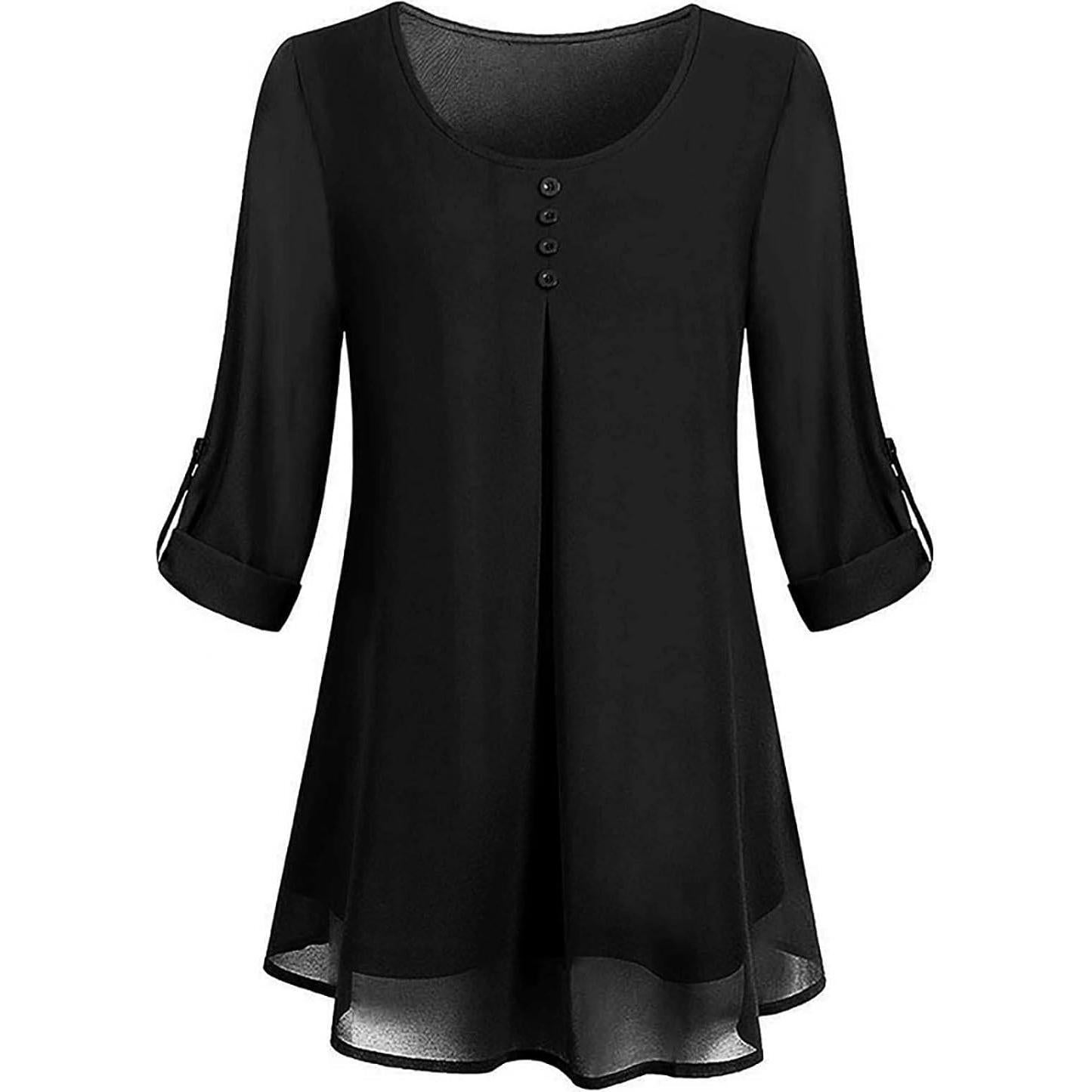 Women's Blouses Long Sleeve Quick-Dry Plain Color Casual Tunic V-Neck Casual Trendy Sexy T Shirts Black