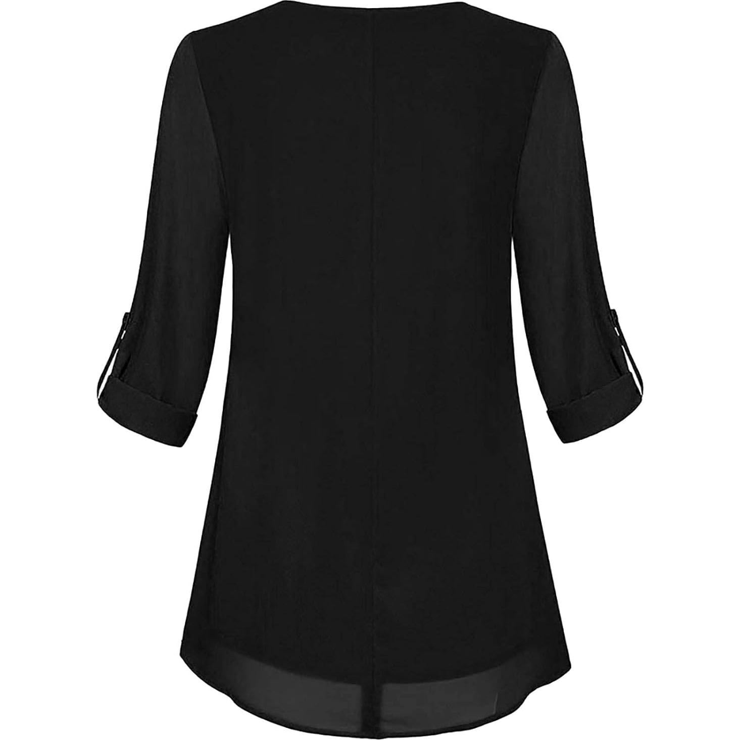 Women's Blouses Long Sleeve Quick-Dry Plain Color Casual Tunic V-Neck Casual Trendy Sexy T Shirts Black