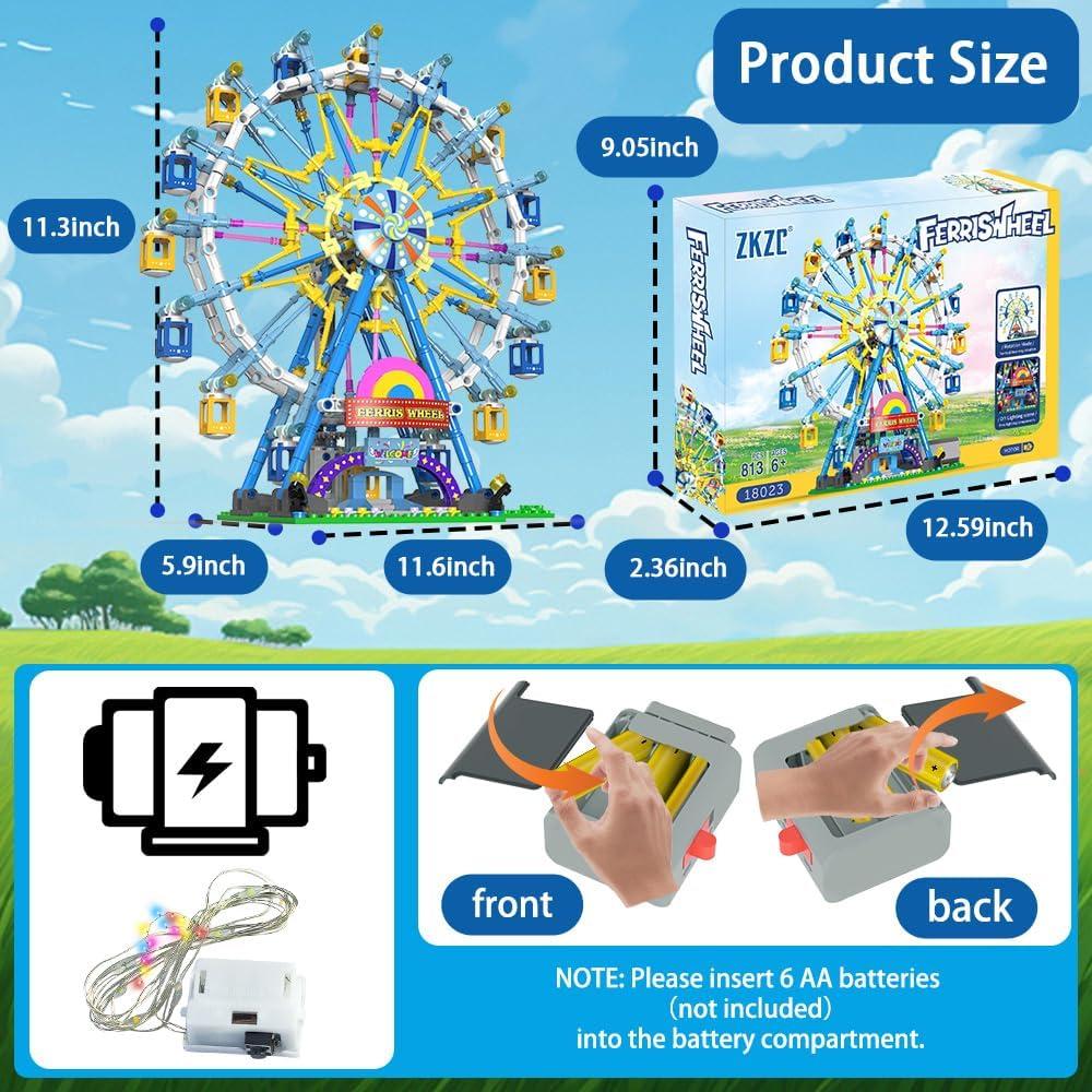 Kit de Bloques de Construcción Rueda de la Fortuna LED 813 Piezas