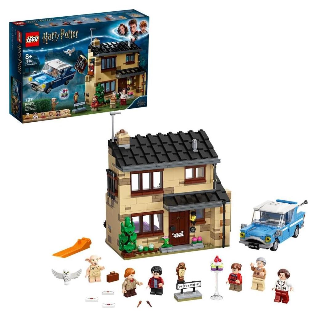 Harry Potter 4 Privet Drive 75968 House and Ford Anglia Flying Car Toy, Wizarding World Gifts for Kids, Girls & Boys with Harry Potter, Ron Weasley, Dursley Family, and Dobby Minifigures