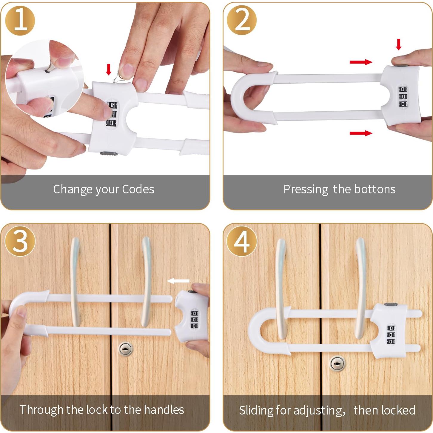 Cerraduras de Gabinete Deslizantes U - 4 Piezas Blancas