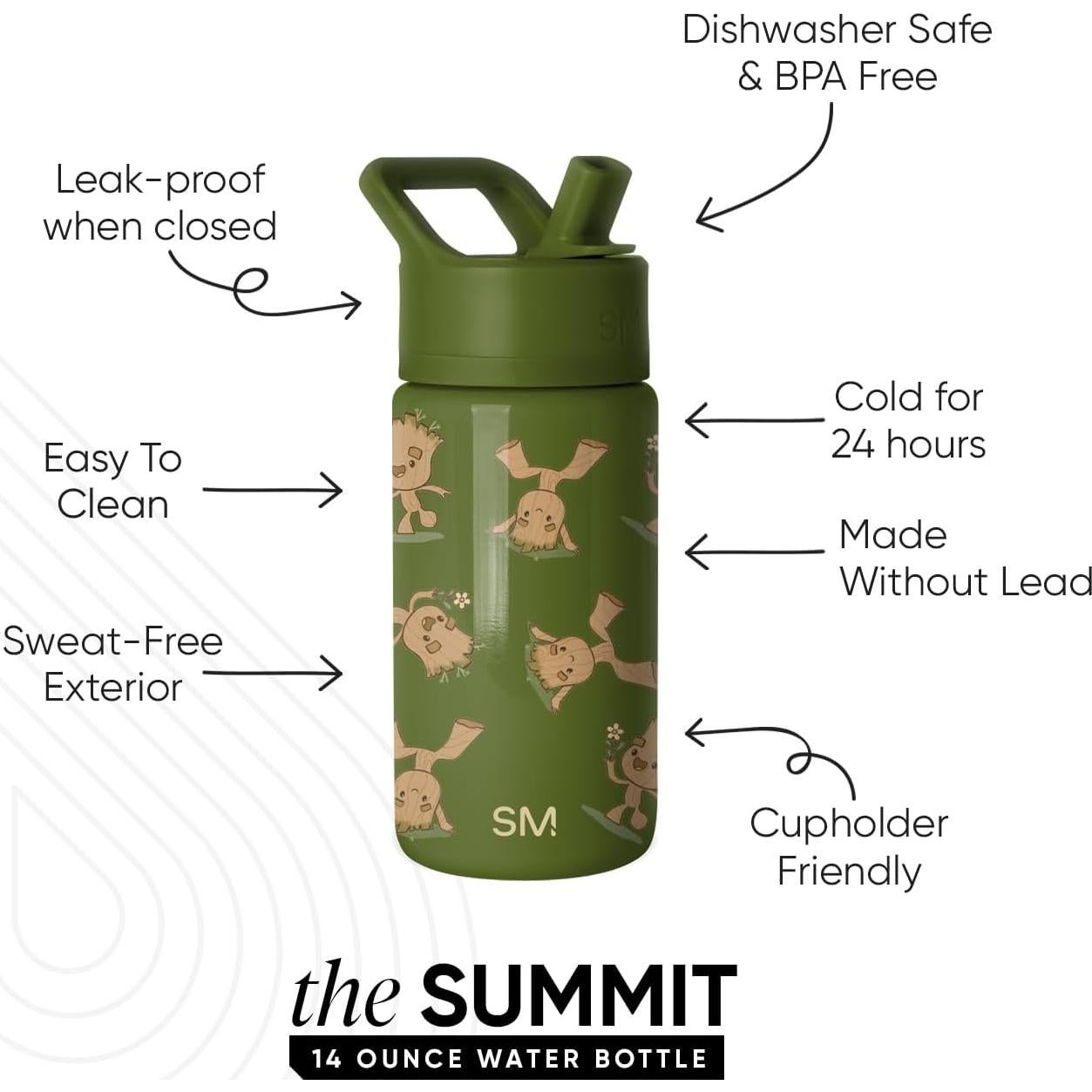 Botella de Agua Simple Modern Kids 414ml Acero Inoxidable Soy Groot