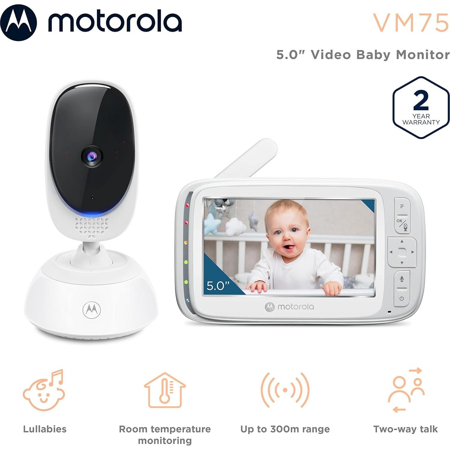 Cámara Monitor de Bebé Motorola VM75 Inalámbrica 5" 720p