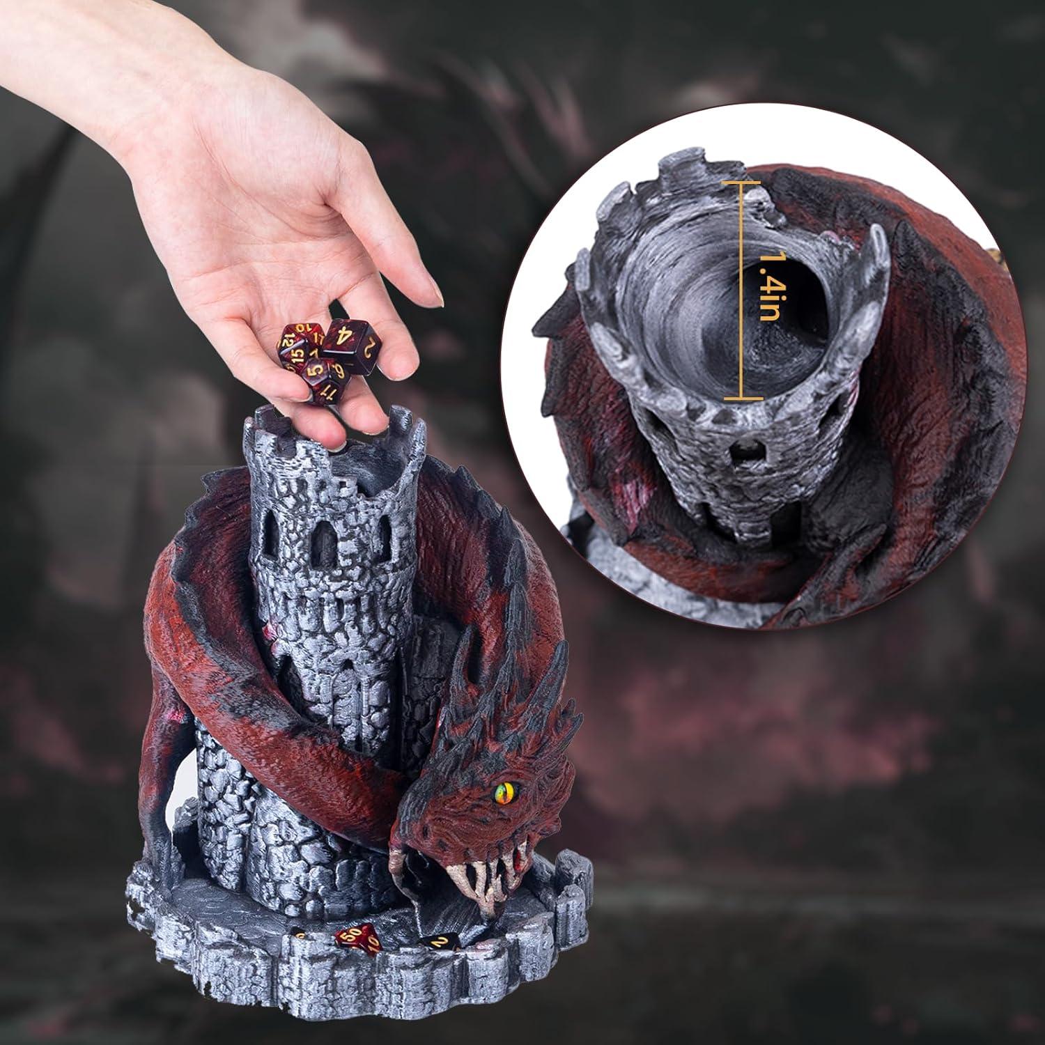 Torre de Dados D&D Dragón Rojo con 7 Dados Poliedricos