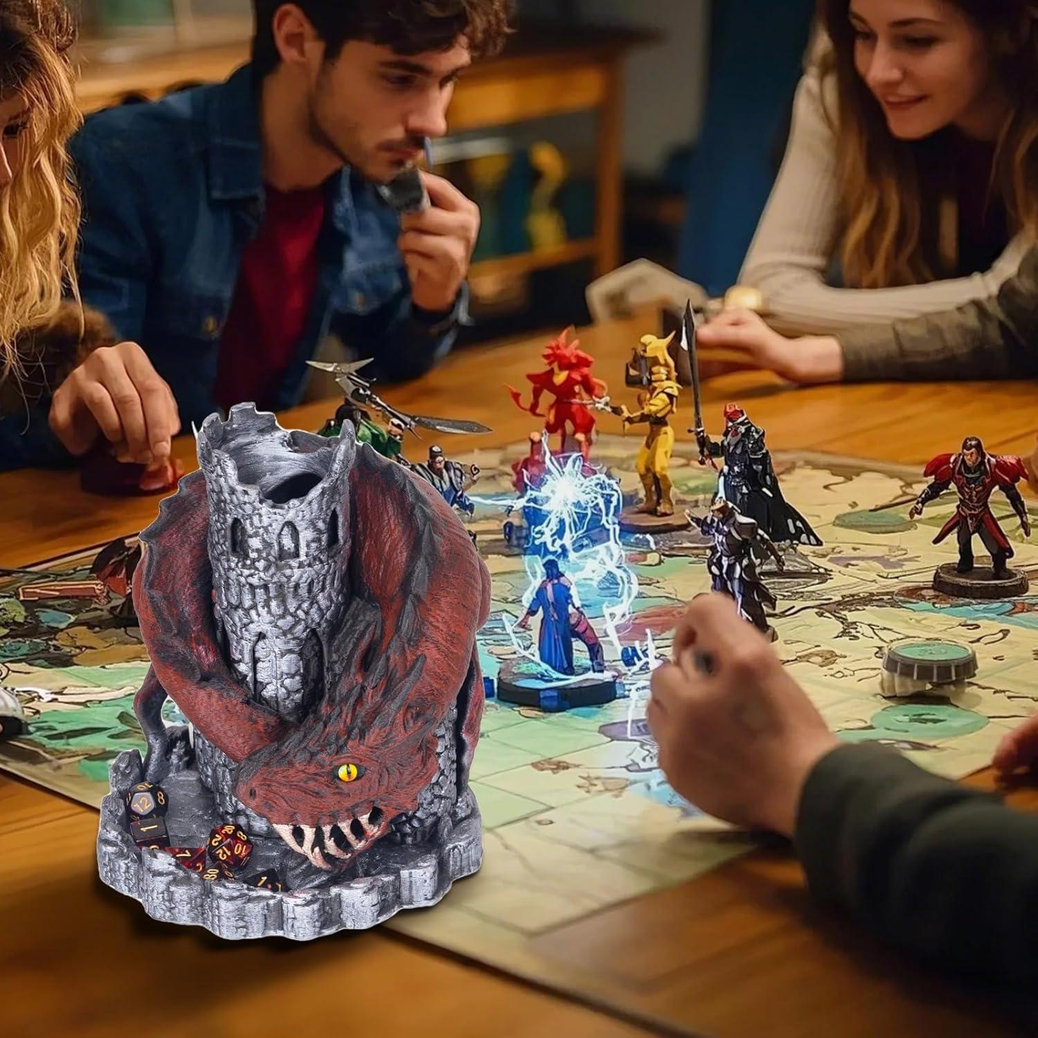 Torre de Dados D&D Dragón Rojo con 7 Dados Poliedricos