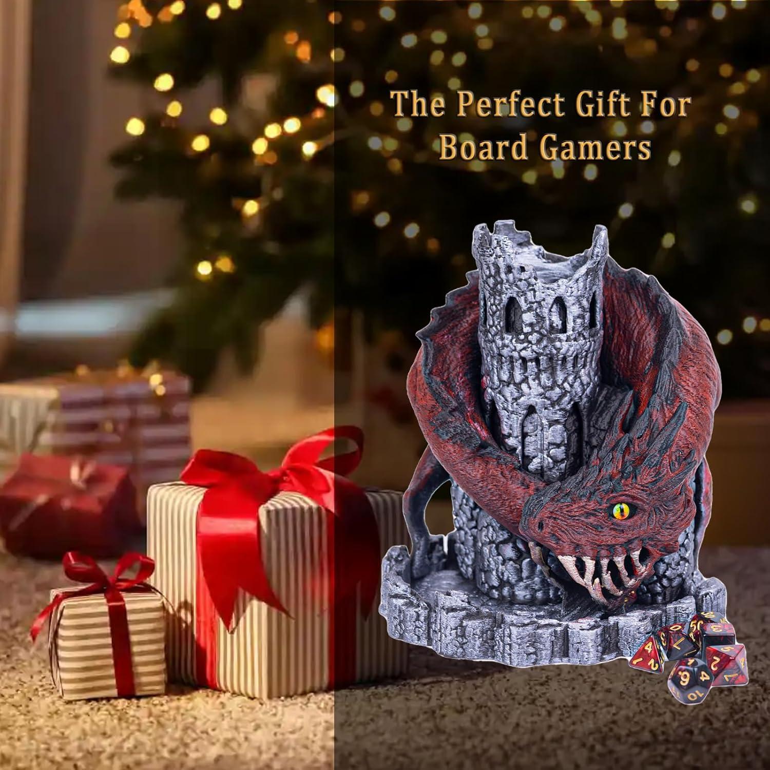 Torre de Dados D&D Dragón Rojo con 7 Dados Poliedricos