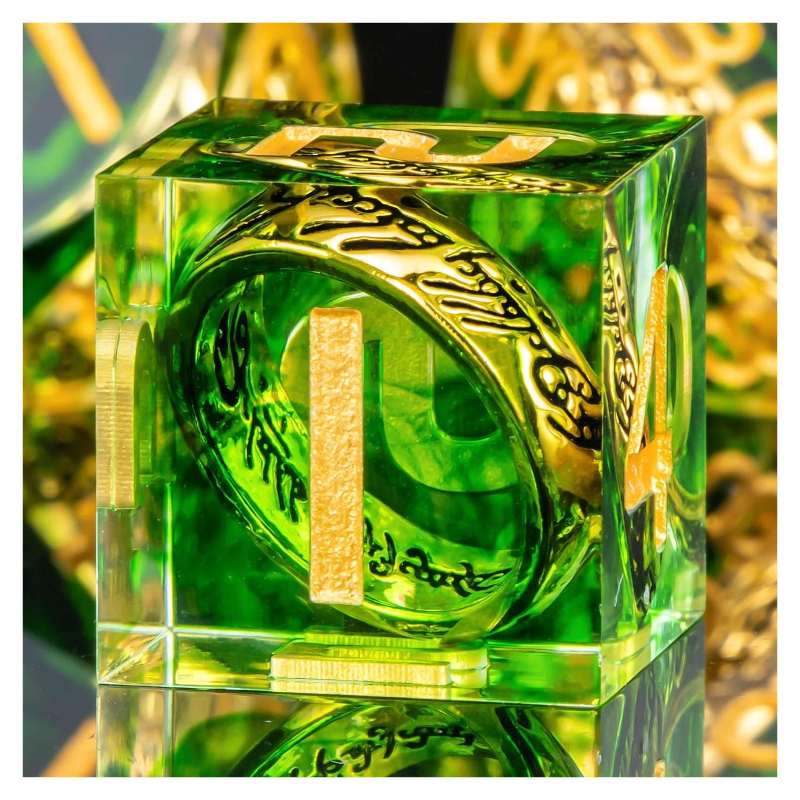 Conjunto de Dados OUKELANWO D&D Verde y Dorado 7Pcs