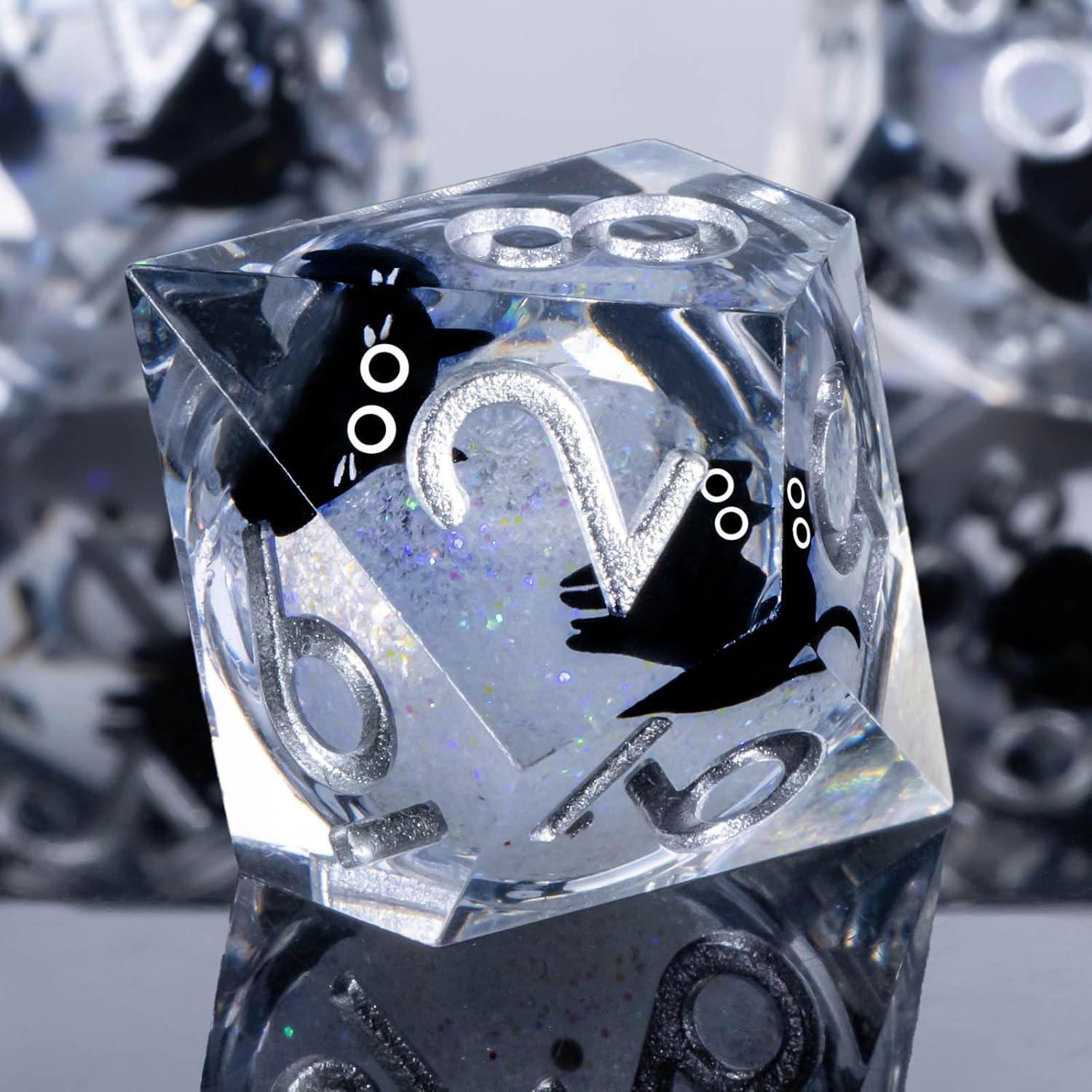 Juego de Dados DND RUNFNG 7 Pcs Resina Gato Caja Regalo