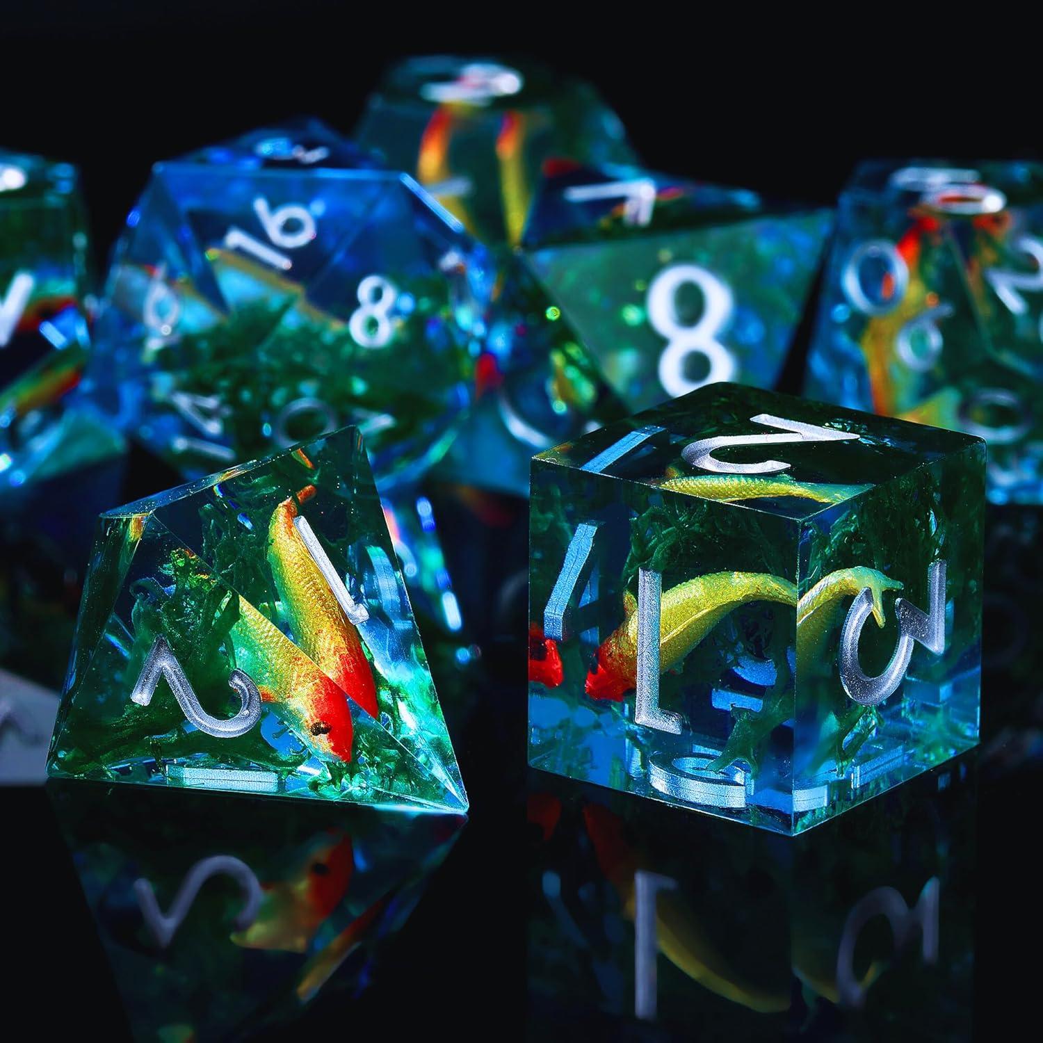 Juego de Dados DND GemLore - 7 Piezas Acuáticas Azul