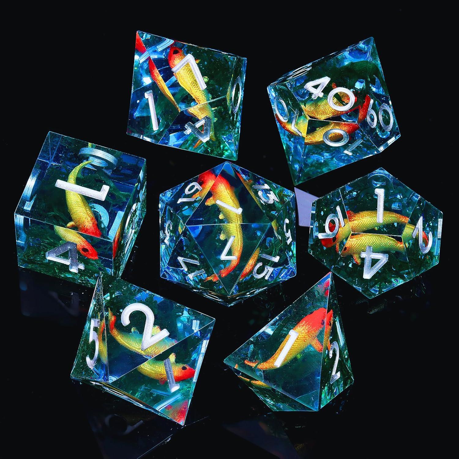 Juego de Dados DND GemLore - 7 Piezas Acuáticas Azul