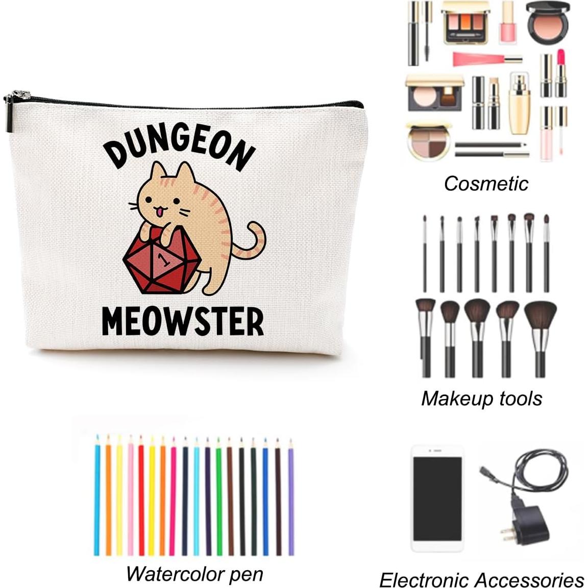 Bolsa de Maquillaje LONGXIN Gato Dados 22.86x17.78 cm