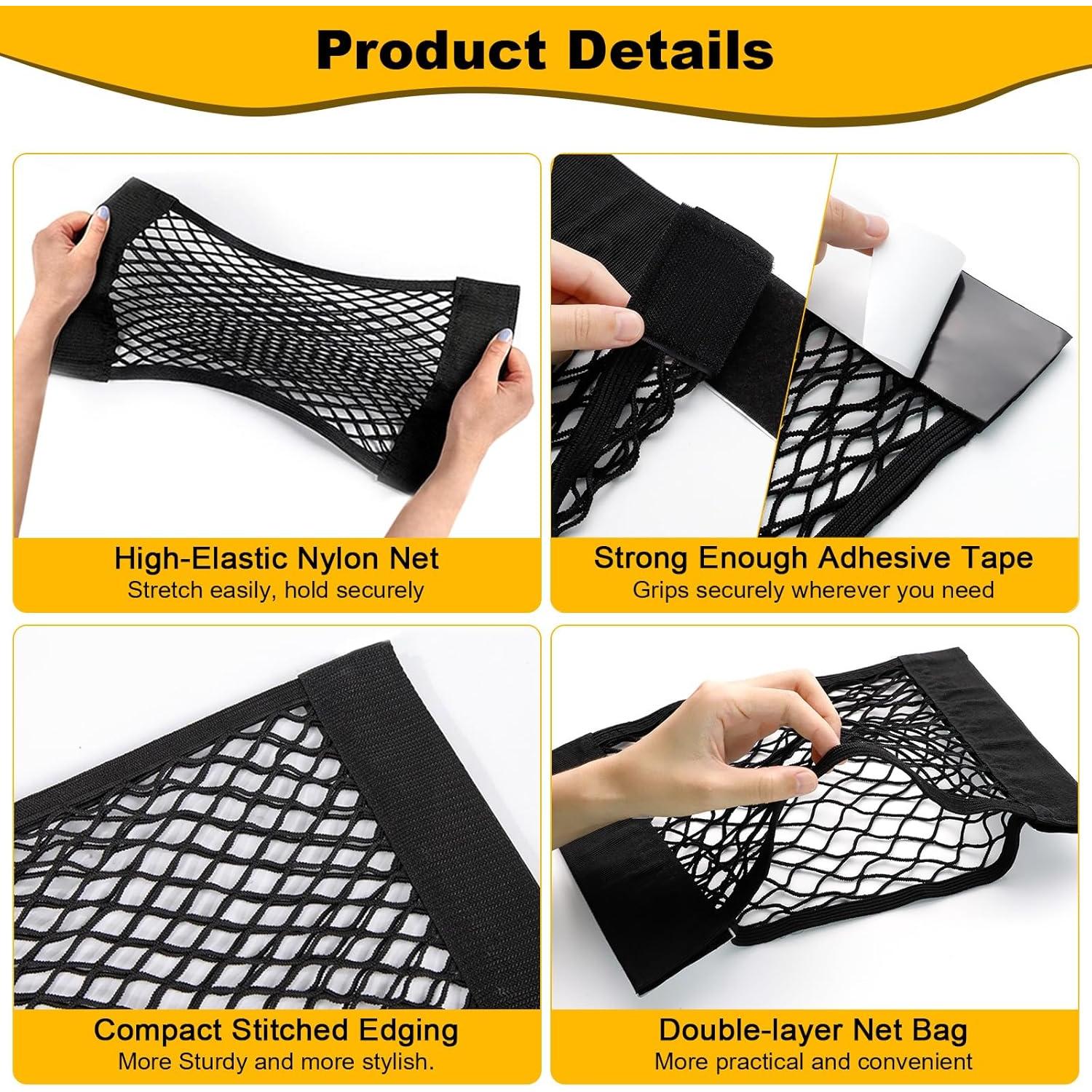 PIFOOG Red de Almacenamiento para Auto 4 Piezas Negra