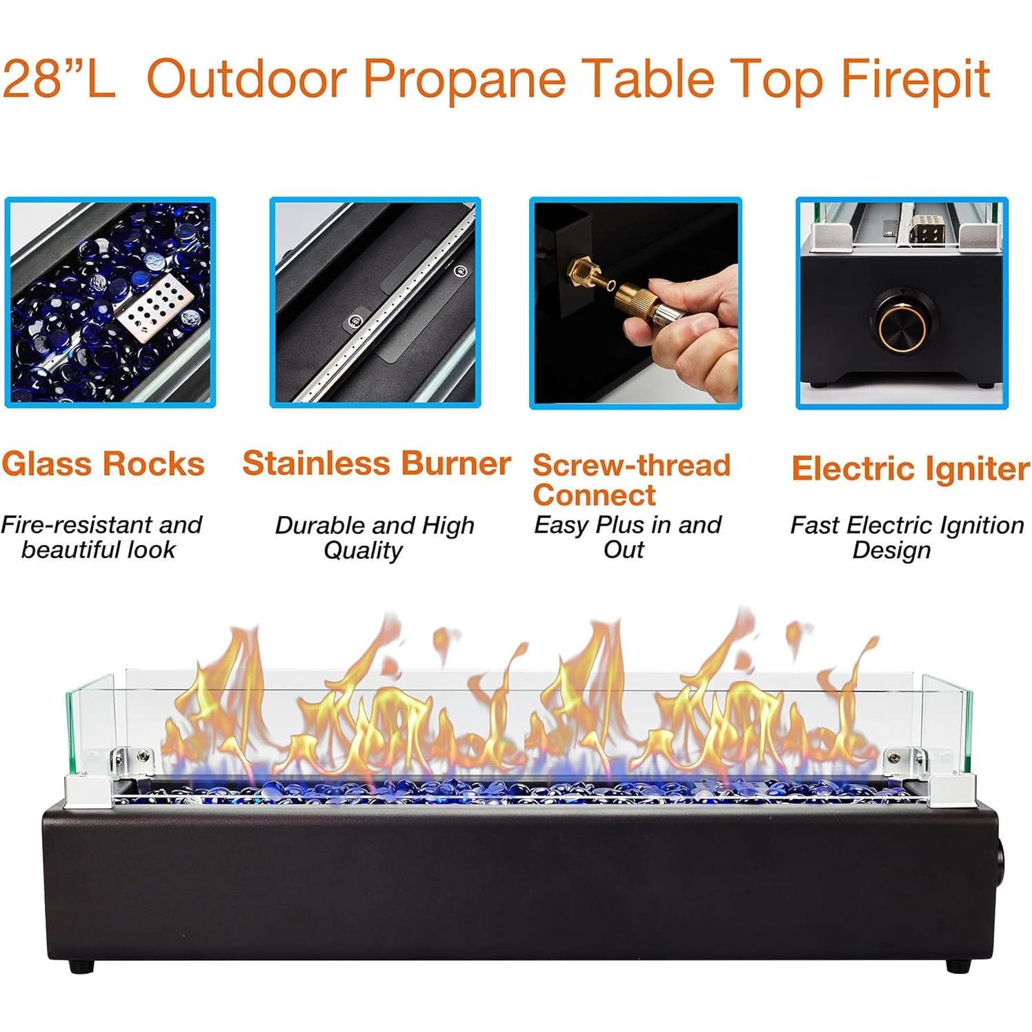 Fuego de Mesa BAIDE HOME 71 cm Propano con Cristal Negro