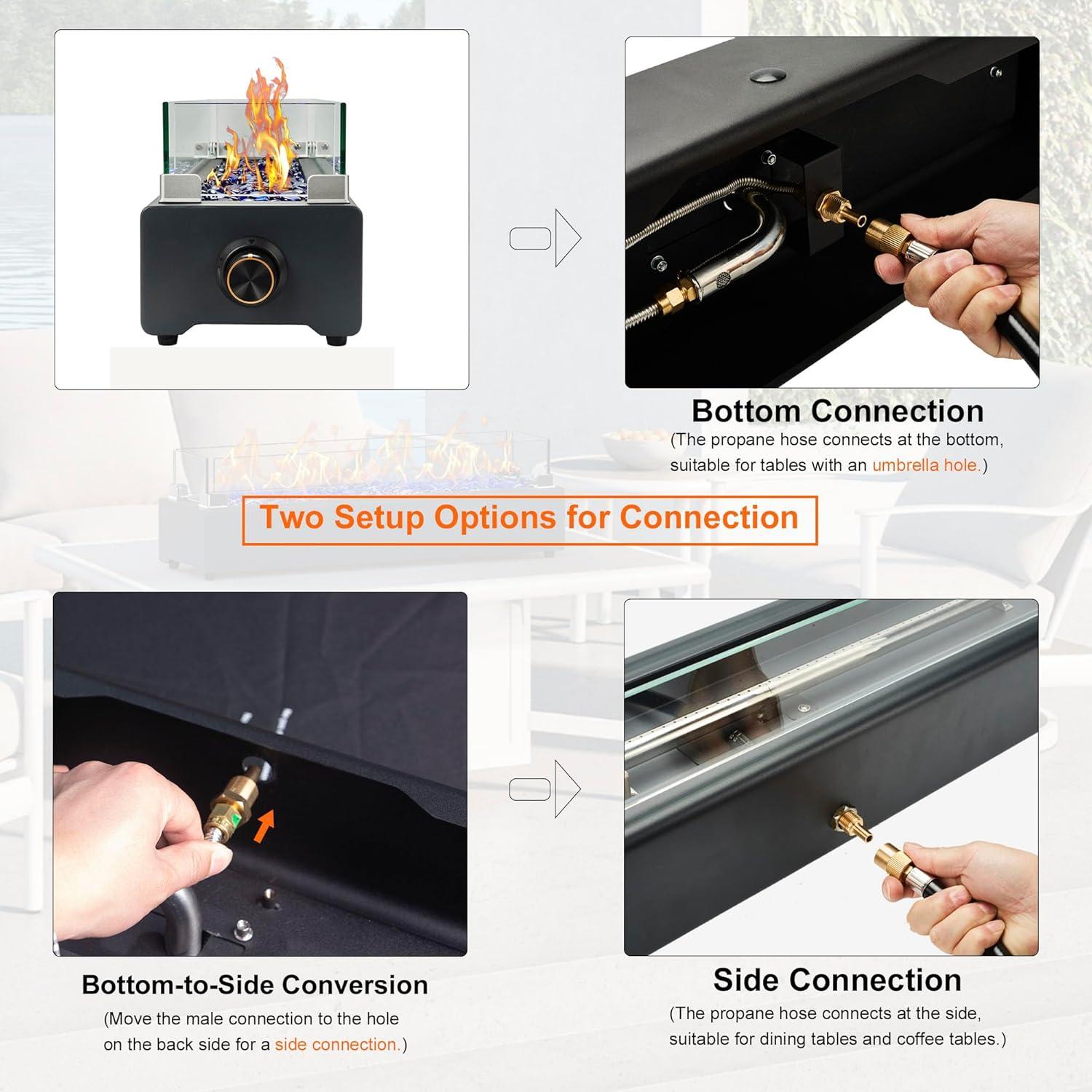 Fuego de Mesa BAIDE HOME 71 cm Propano con Cristal Negro