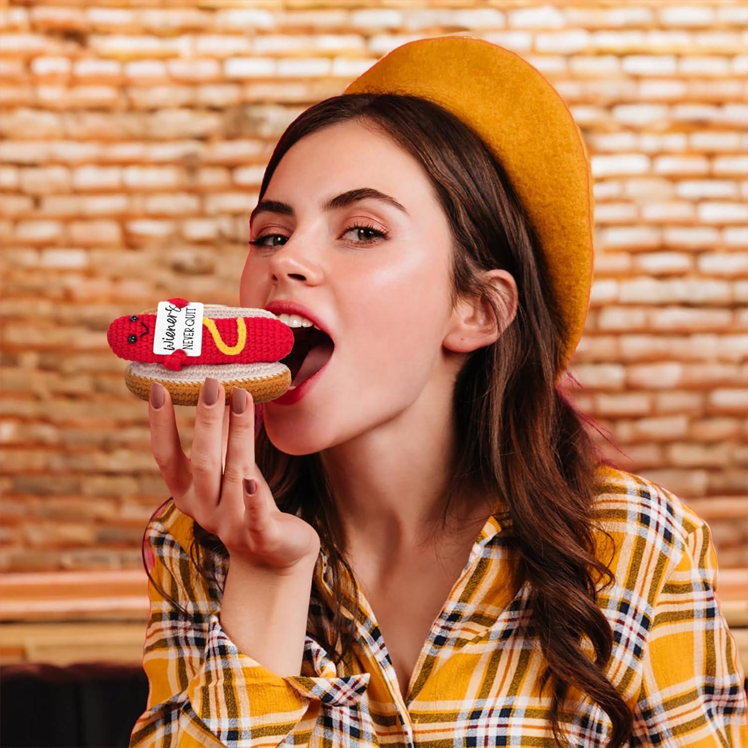 Perro Caliente de Crochet A_AIFAMY con Mensaje Positivo