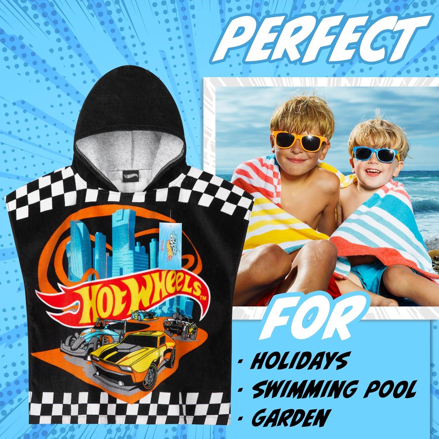 Toalla Poncho Hot Wheels para Niños 4-9 Años Algodón
