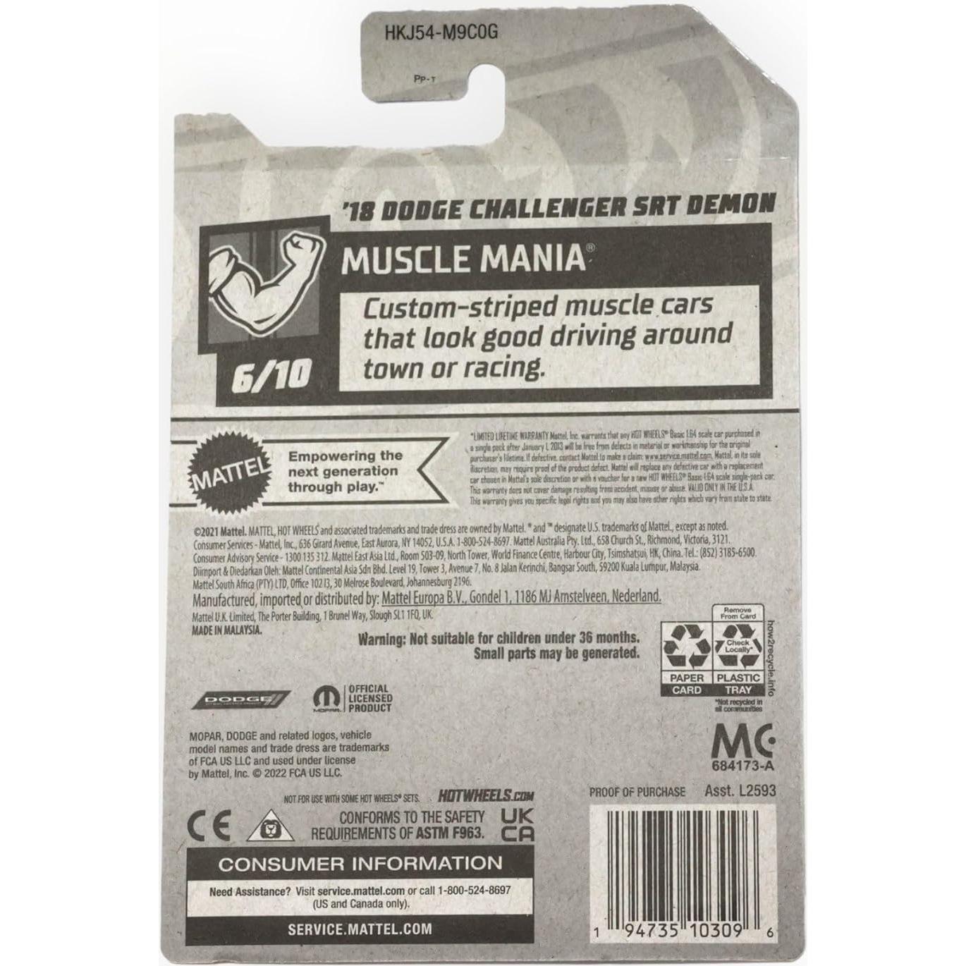 Hot Wheels Dodge Challenger SRT Demon 1:64 Azul 2022