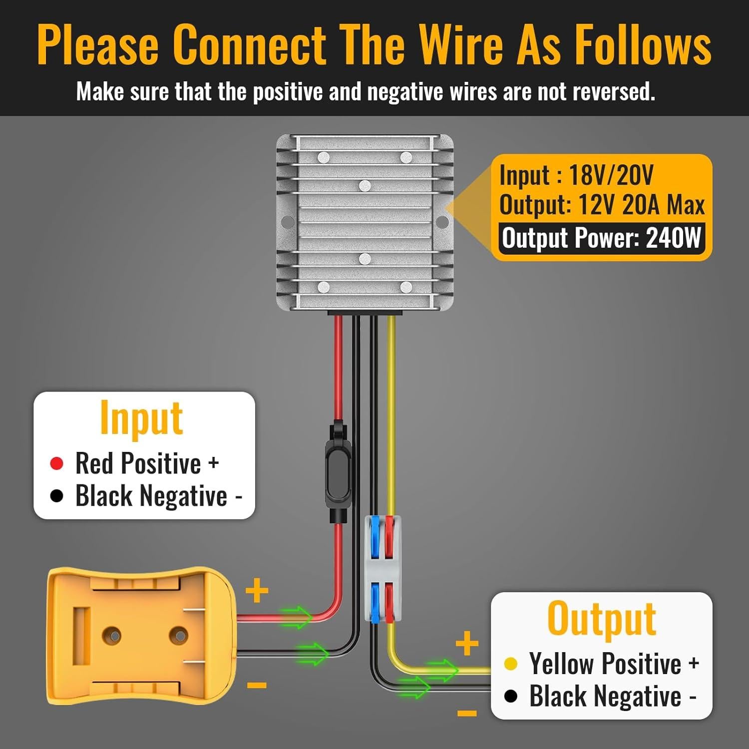 Convertidor de Voltaje Kzreect 20V a 12V 20A para Baterías