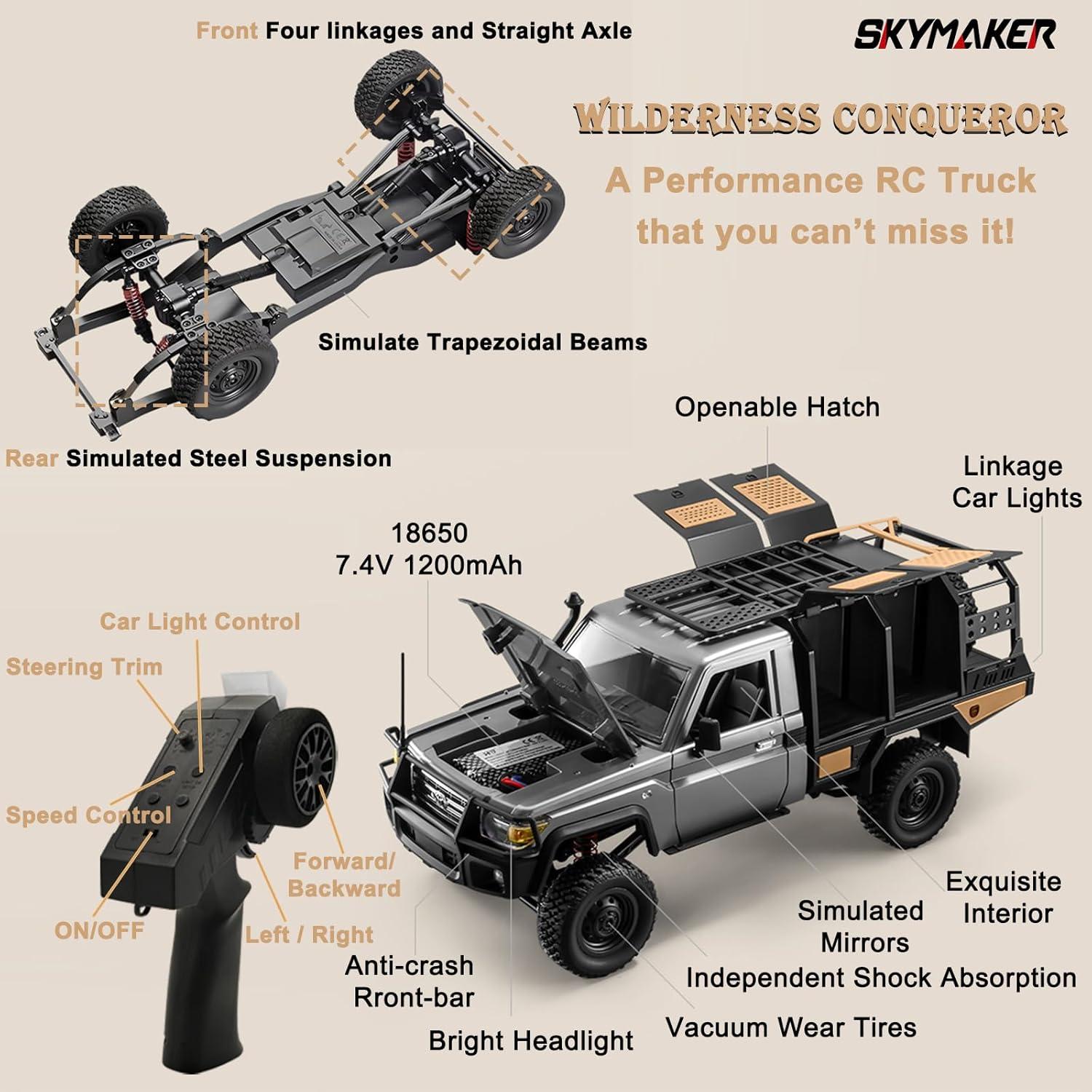 Camioneta RC MN82S 1:12 4WD Escalada 1200mAh Plata