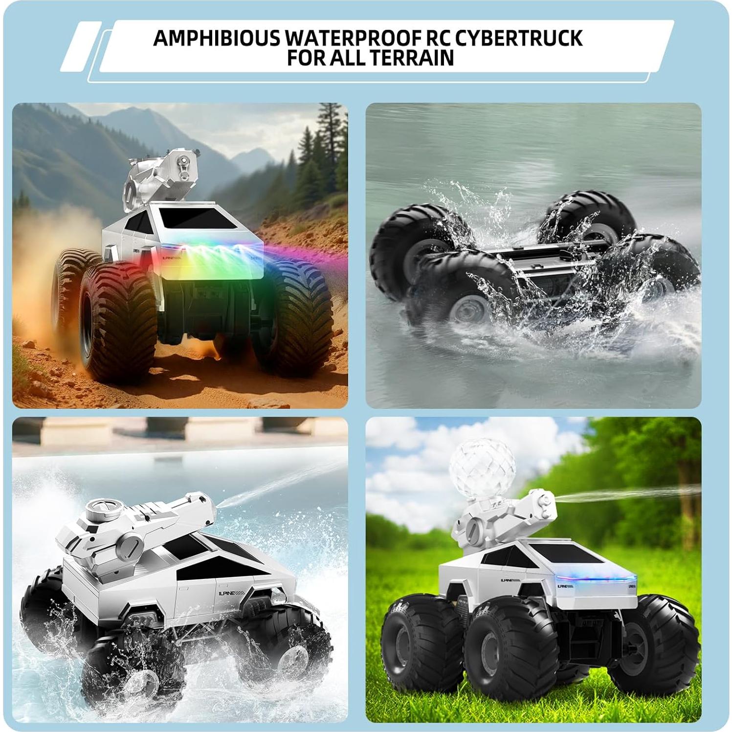 Coche RC Anfibio Cybertruck 1:16 con Lanzador de Agua