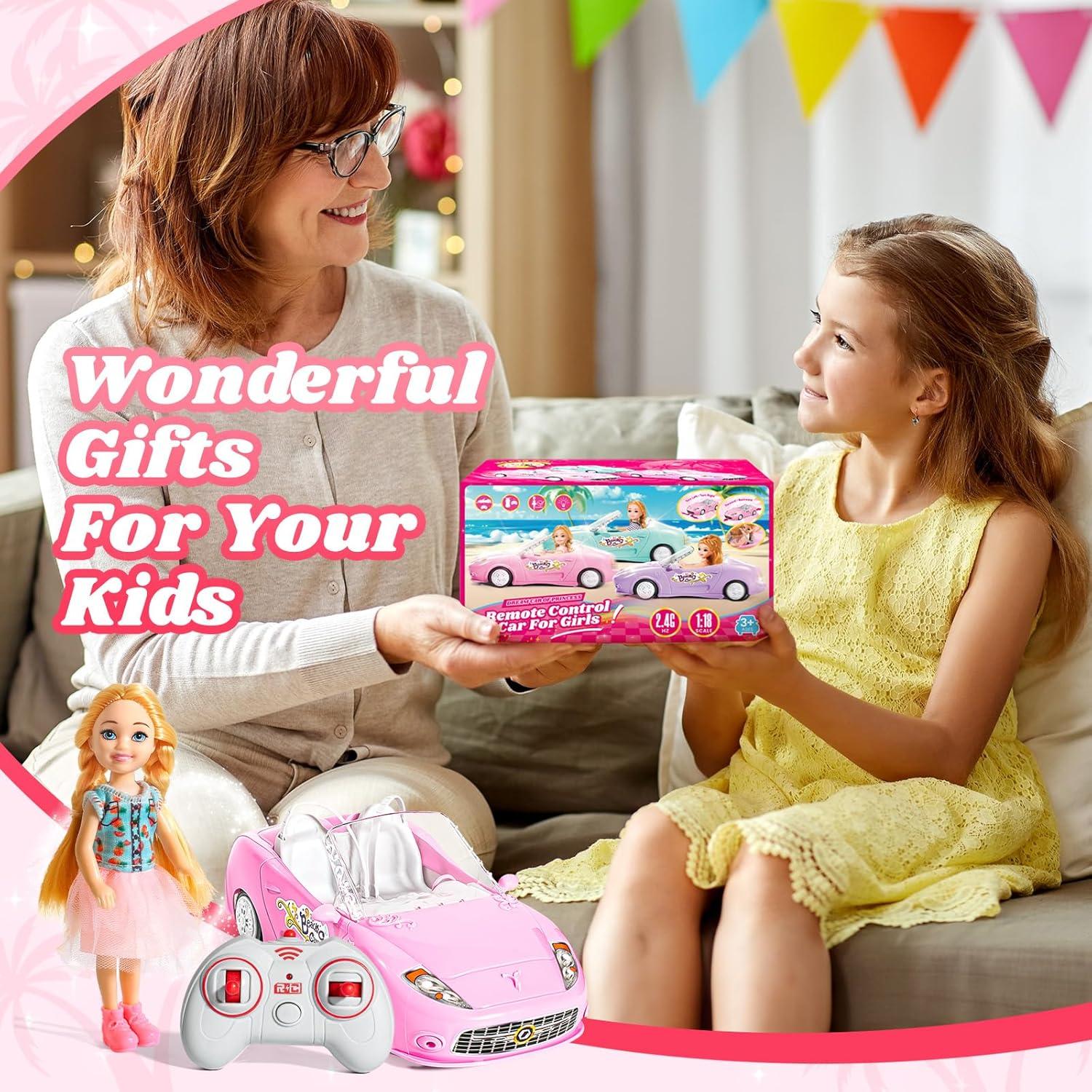 Coche RC Rosa HapKid 1:18 con Luz LED y 100 Min de Juego