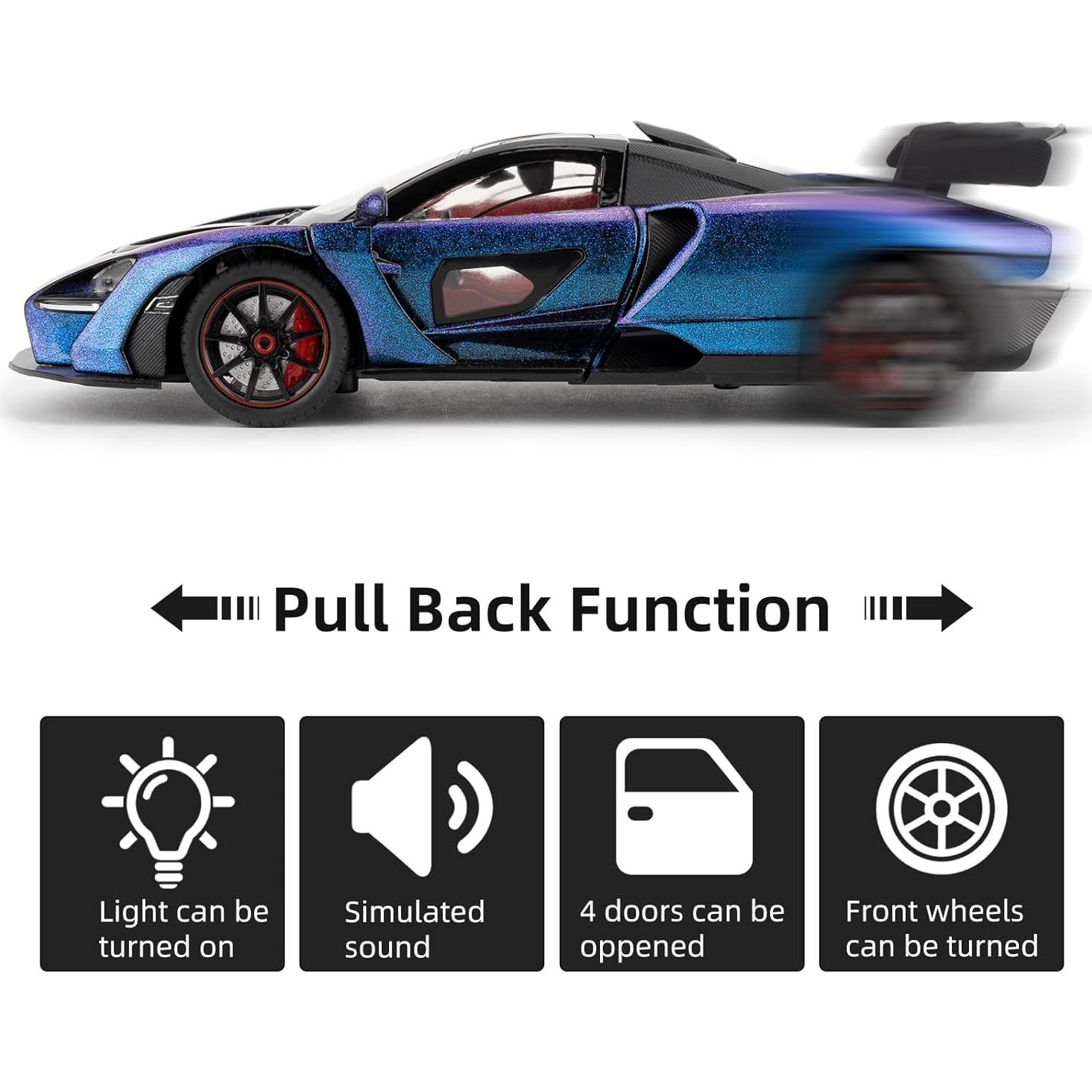 Coche a Escala McLaren Senna Azul 20cm con Luz y Sonido