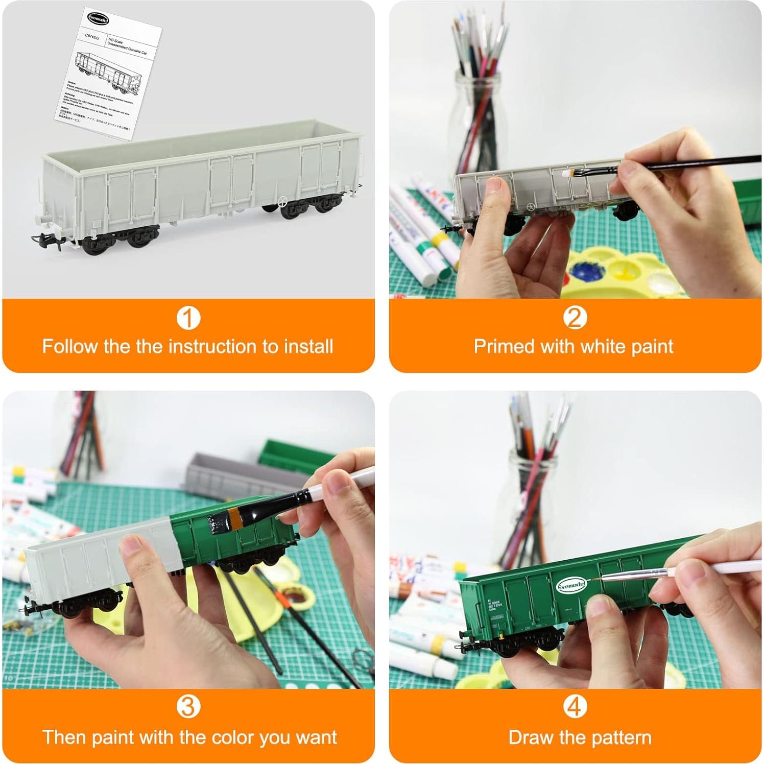 Vagón Gondola Blanco Evemodel 2pcs Escala HO 1:87 DIY