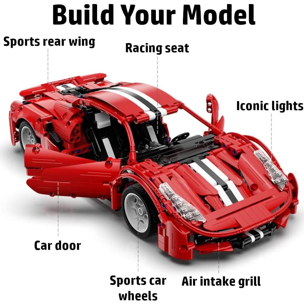 WISEPLAY Kit de Construcción de Coches 1126 Piezas Rojo