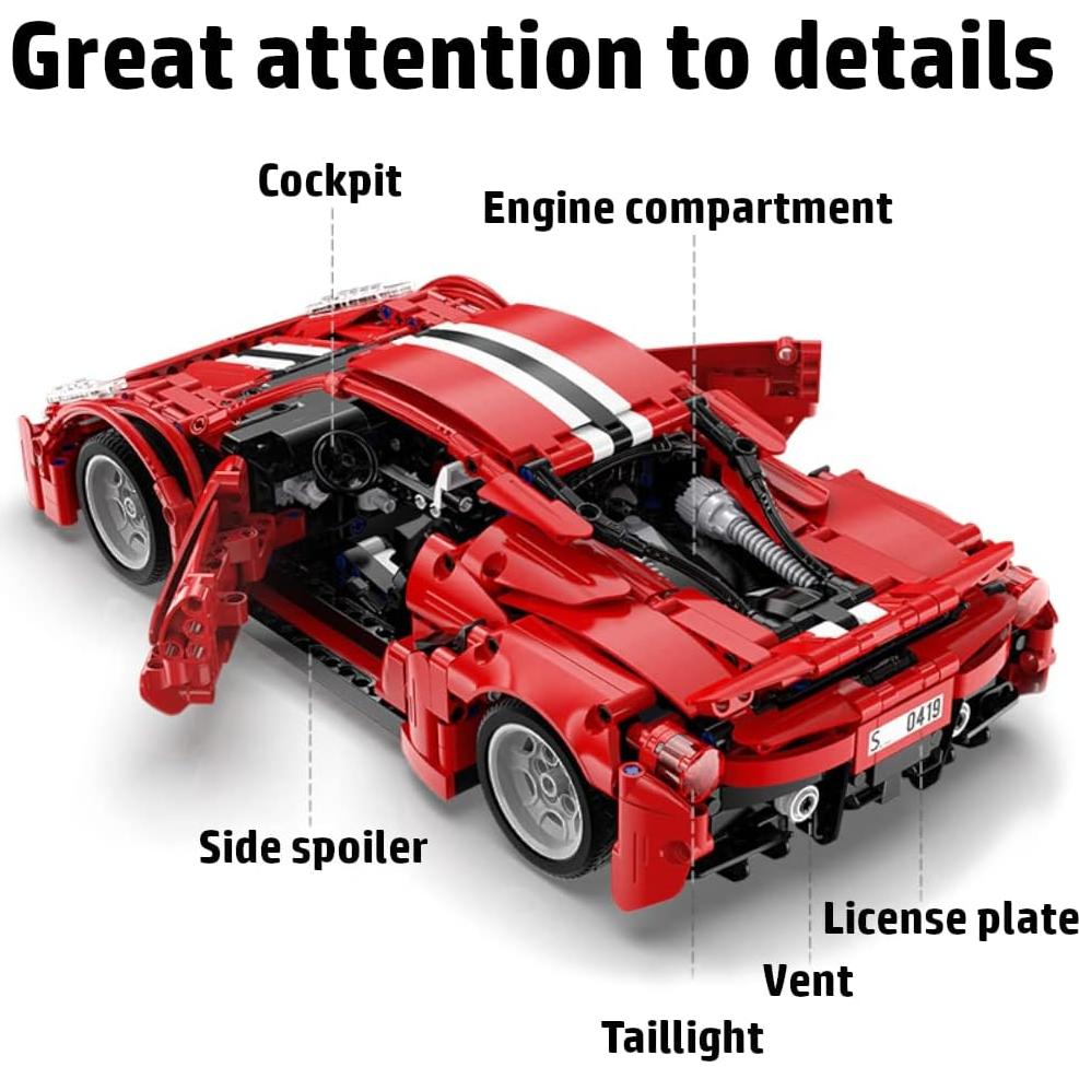 WISEPLAY Kit de Construcción de Coches 1126 Piezas Rojo