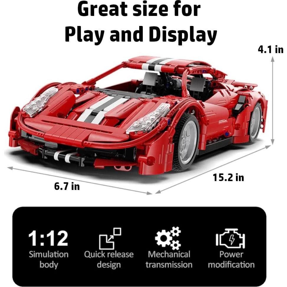 WISEPLAY Kit de Construcción de Coches 1126 Piezas Rojo