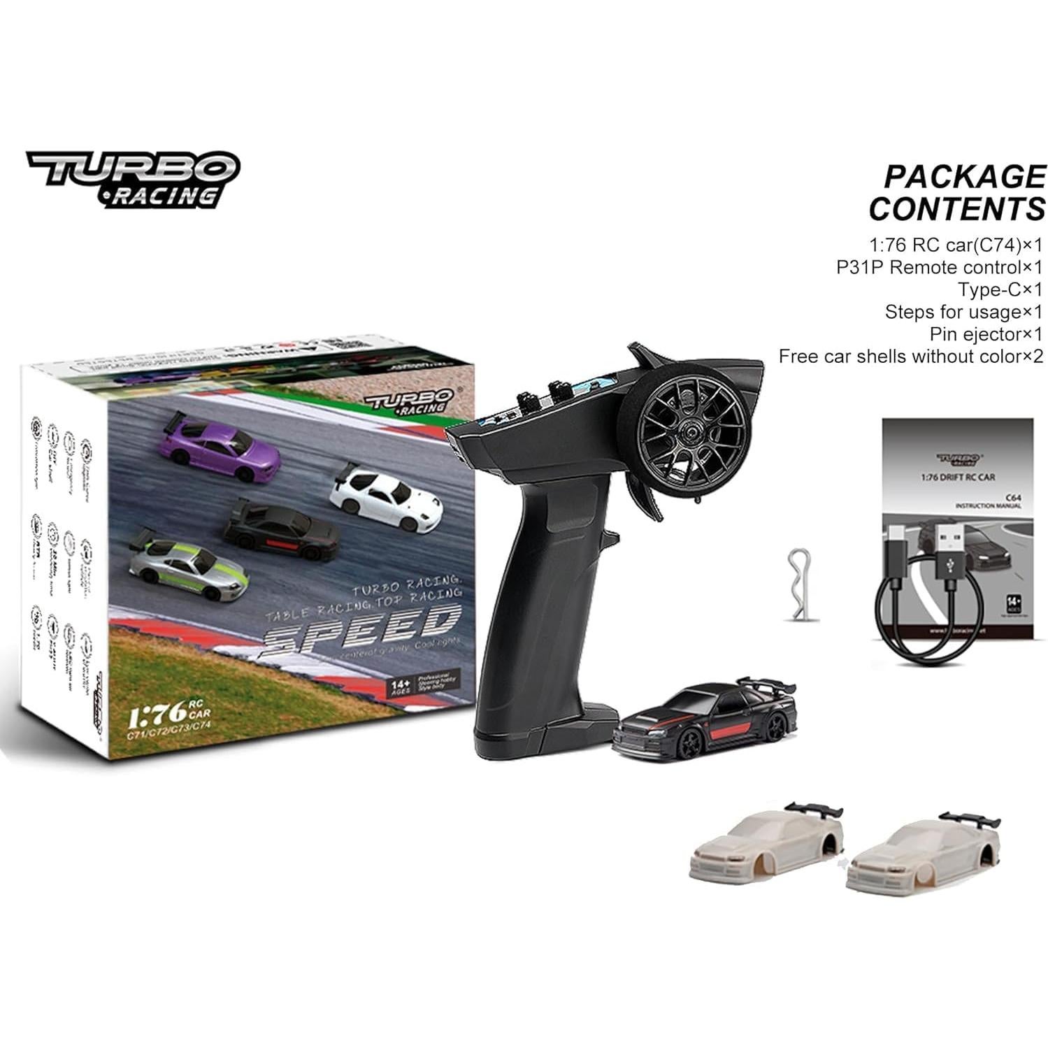 Coche RC Deportivo CALLPHA C74 Escala 1:76 con 2 Carrocerías