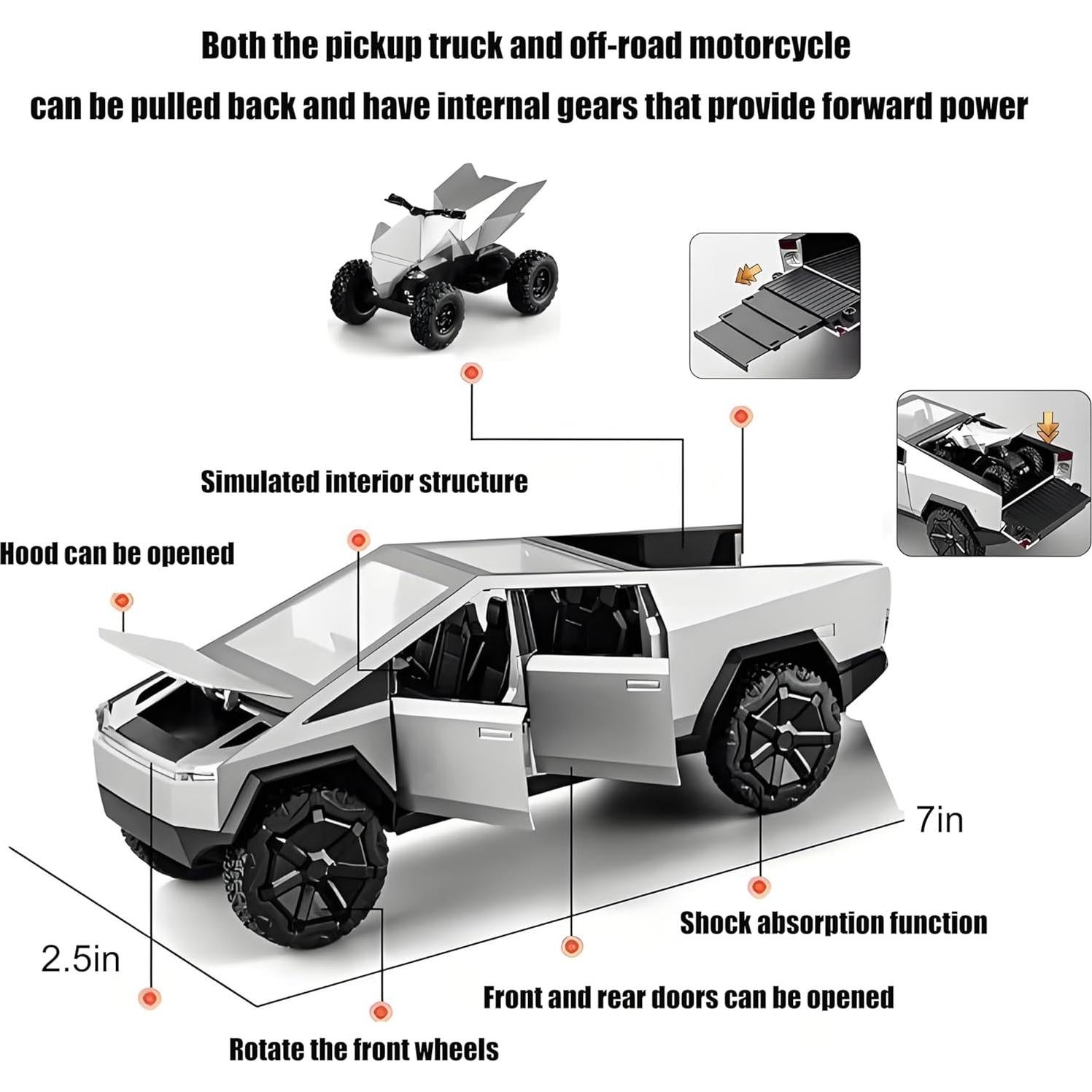 Camión Cyber Truck Simblong 1/32 con Motocicleta y Sonido