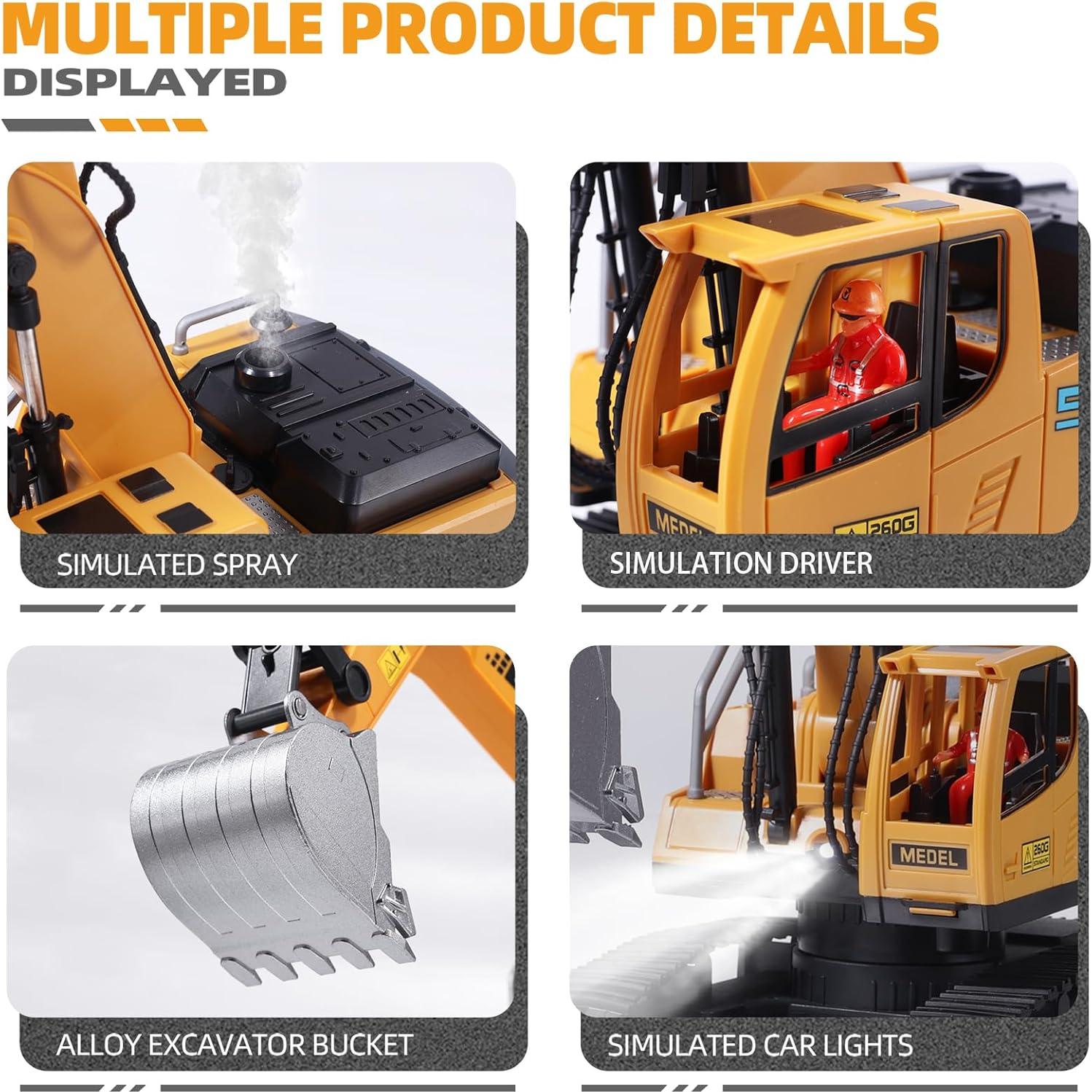 Excavadora RC ViRockSign 16 Canales con Pala de Metal