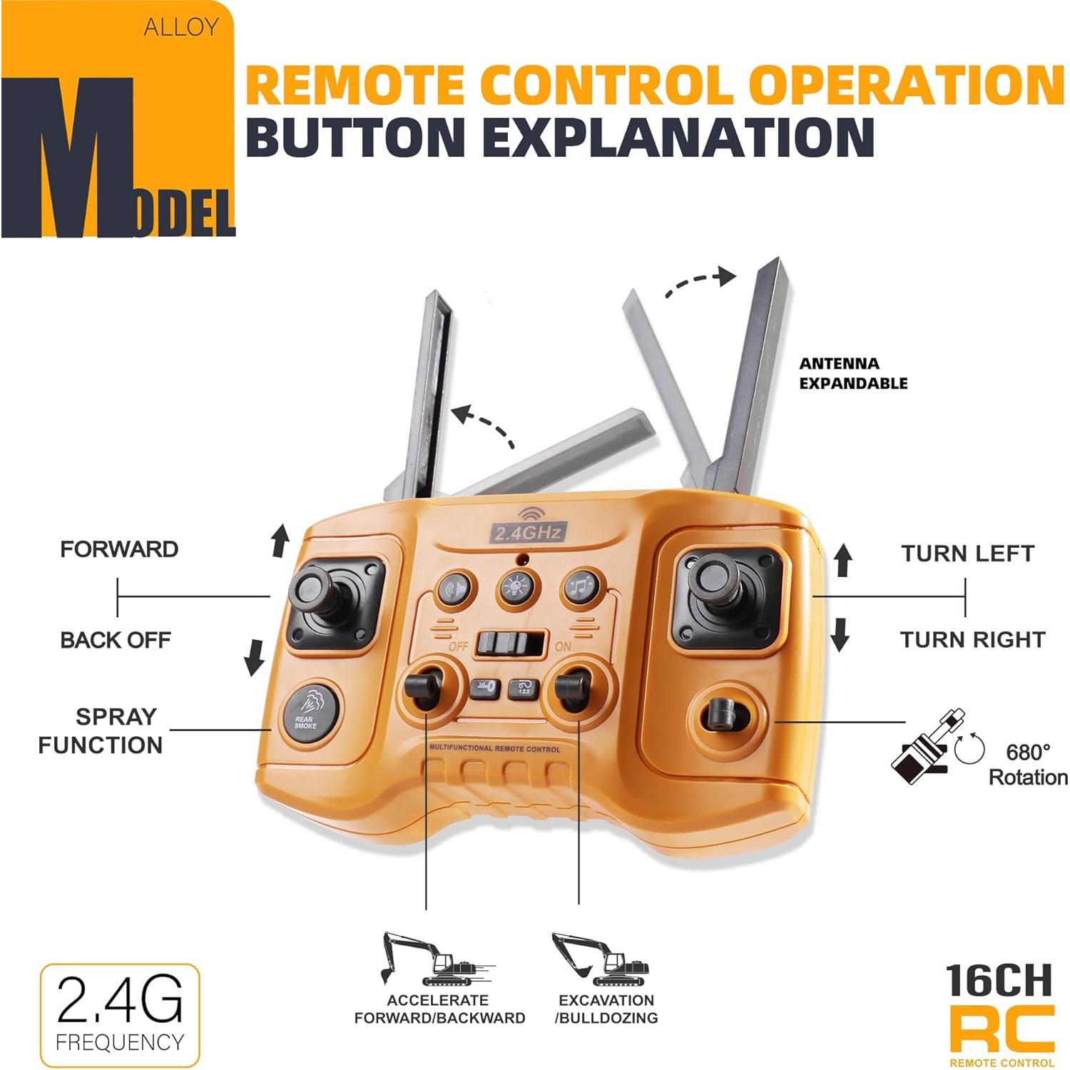 Excavadora RC ViRockSign 16 Canales con Pala de Metal