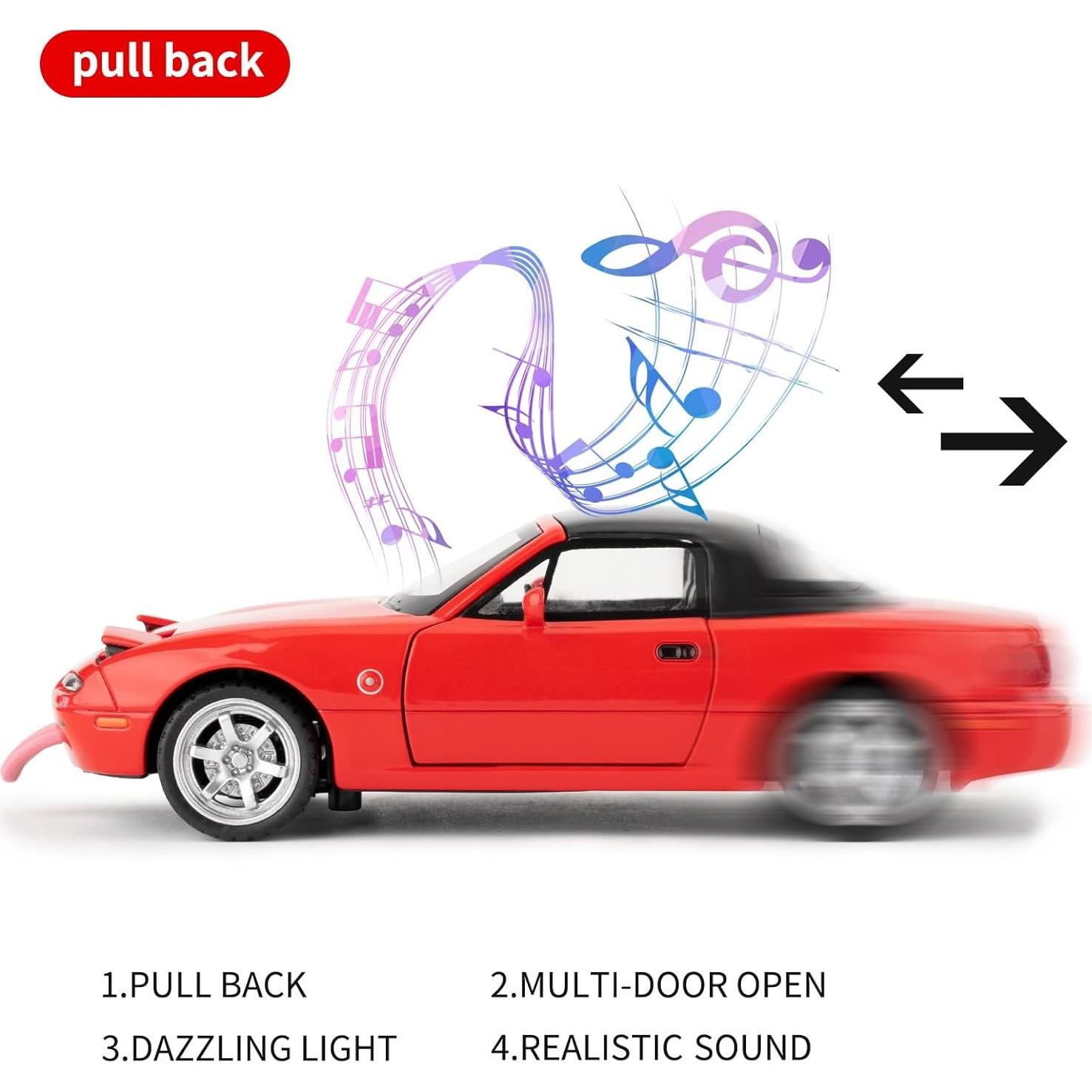 Coche de Modelo 1/32 Mazda Miata Rojo con Sonido y Luz