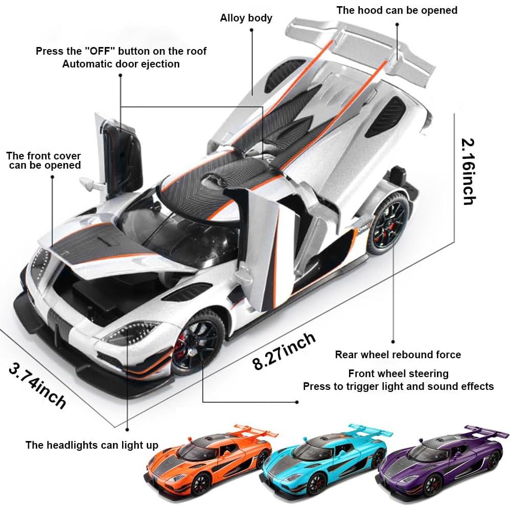 Coche de Metal a Escala 1:24 Koenigsegg ONE con Luz y Sonido