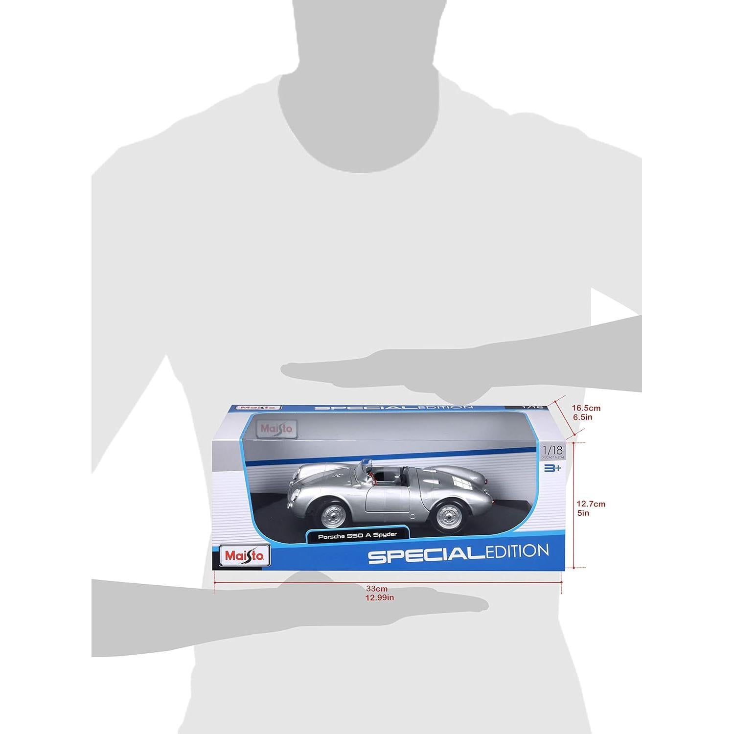 Maisto Porsche 550A Spyder Diecast 1:18 Plata 24.1 cm