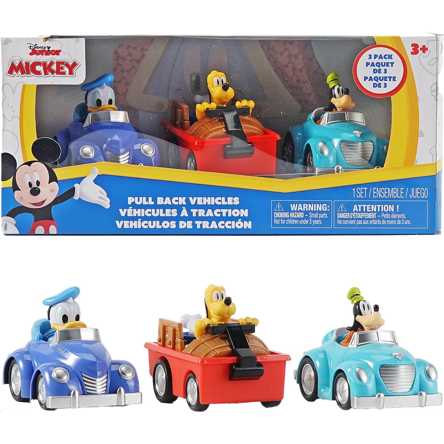Paquete de 3 Vehículos de Juguete Disney Junior - Donald, Goofy, Pluto - 9.53 cm