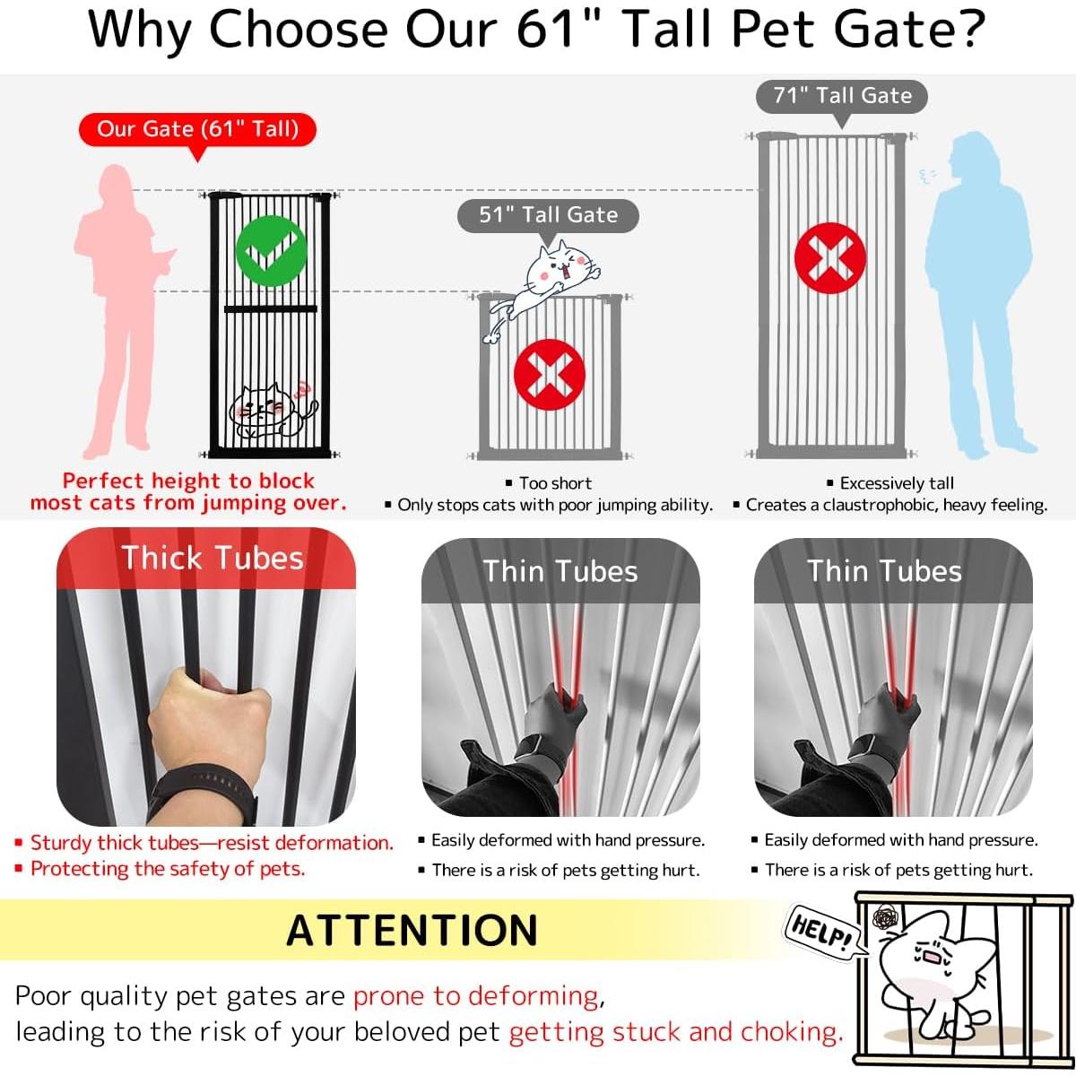 Puerta para Gatos Alta Lumizone 76.5-86cm Negra