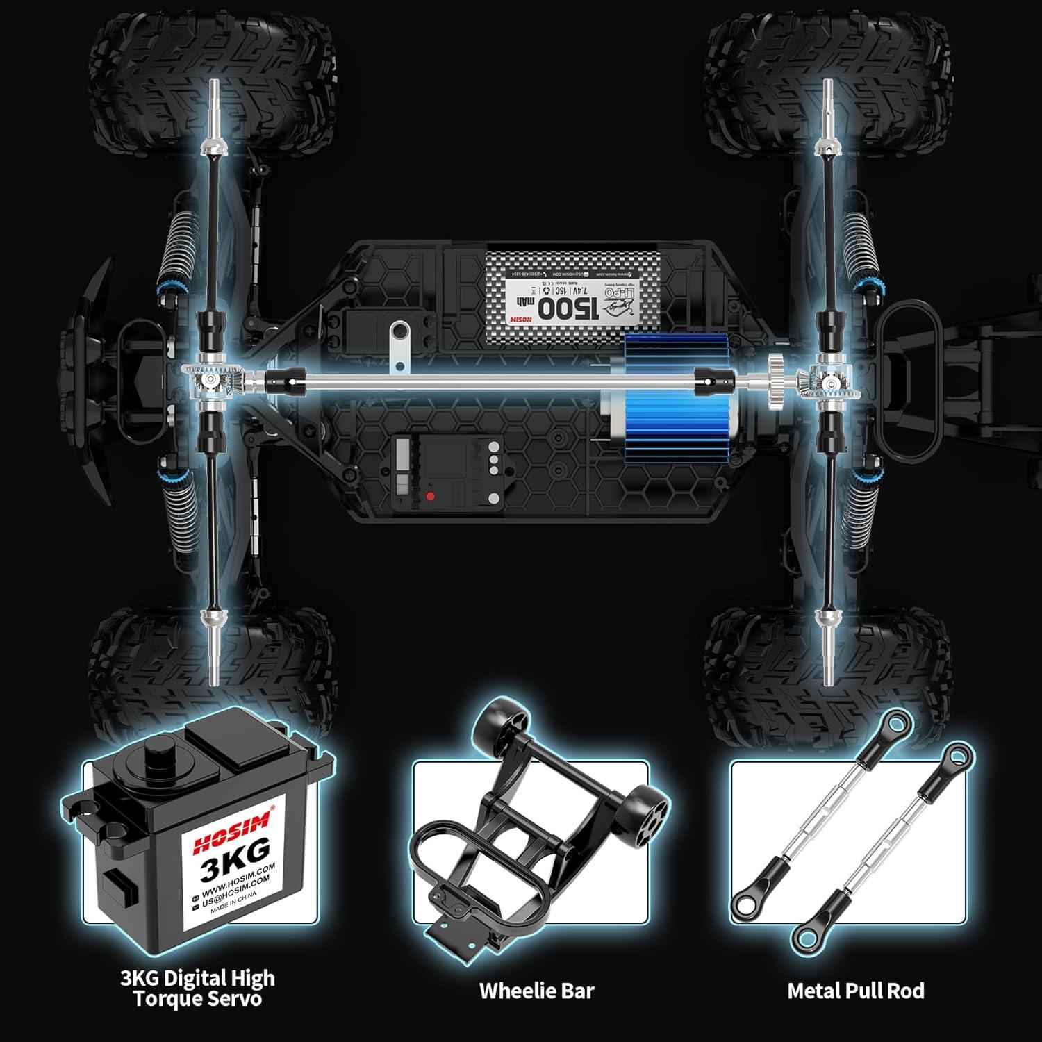 Coche RC Hosim 1:10 48+ Km/h Todo Terreno con LED