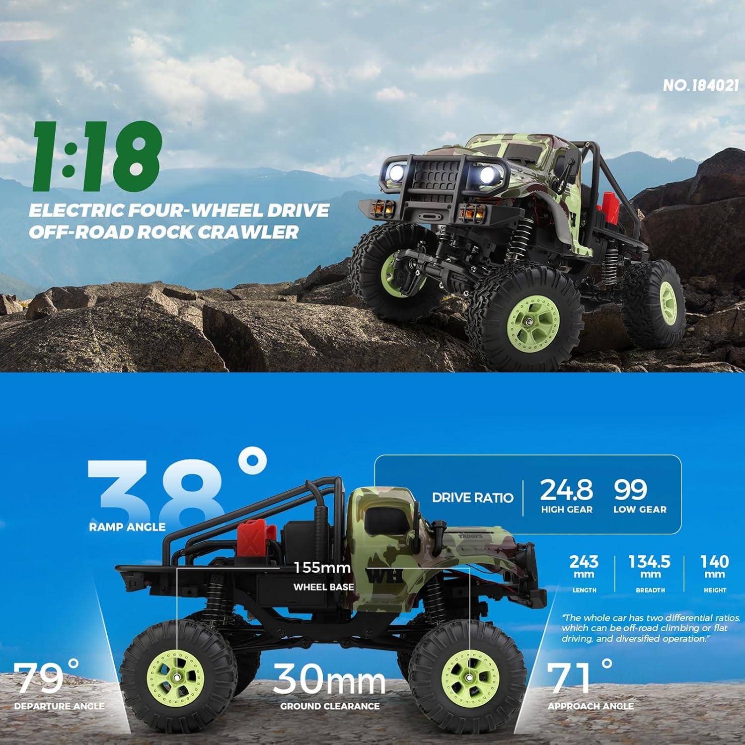 Coche RC Hylukon 1:18 Camión Militar 4WD LED Todo Terreno